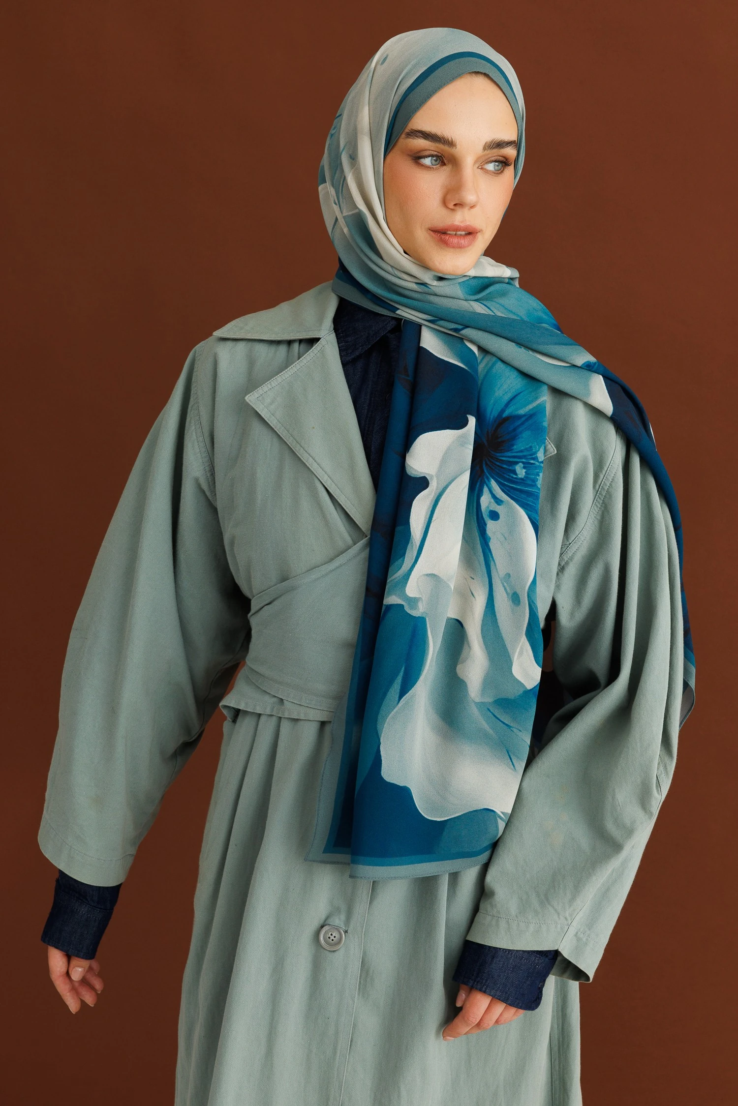 Pure Desen Hebei İpek Şal - Lacivert