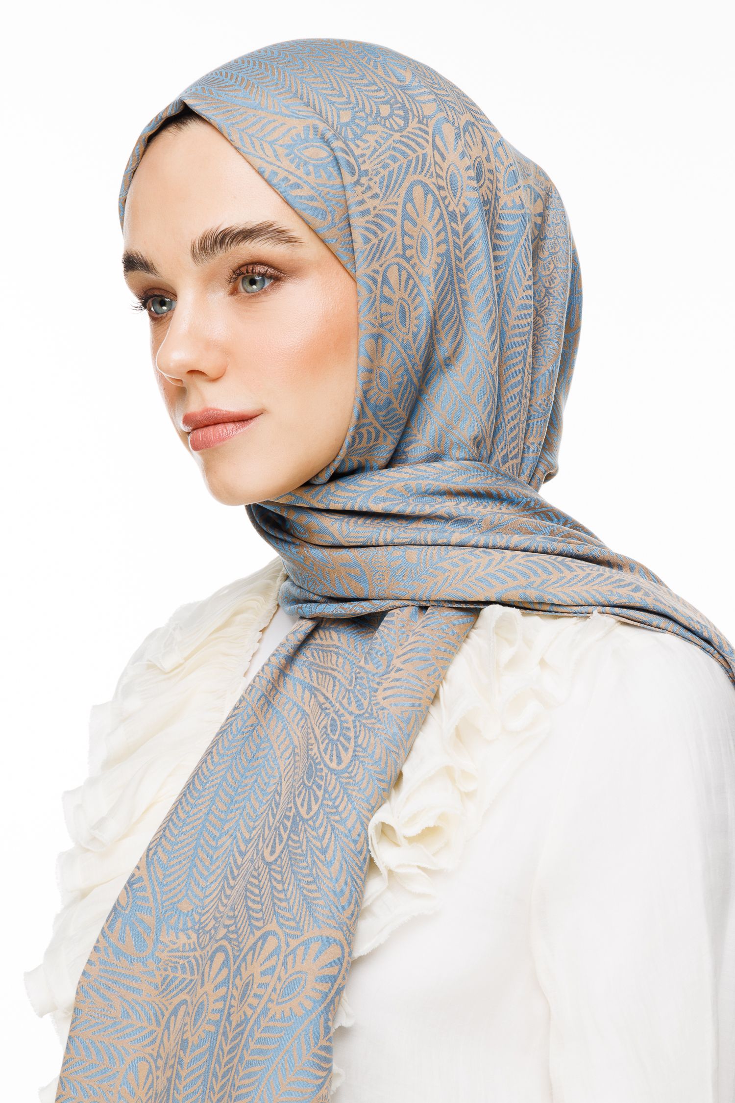 Mayra Pattern Double-Sided Shawl - Mink-Turquoise