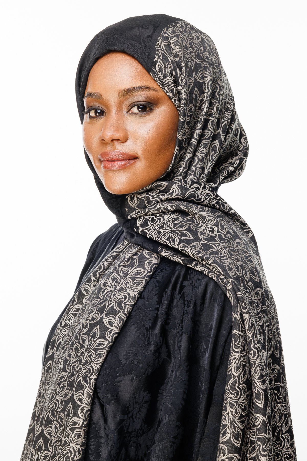 Nora Pattern Double-Sided Shawl - Black-Beige