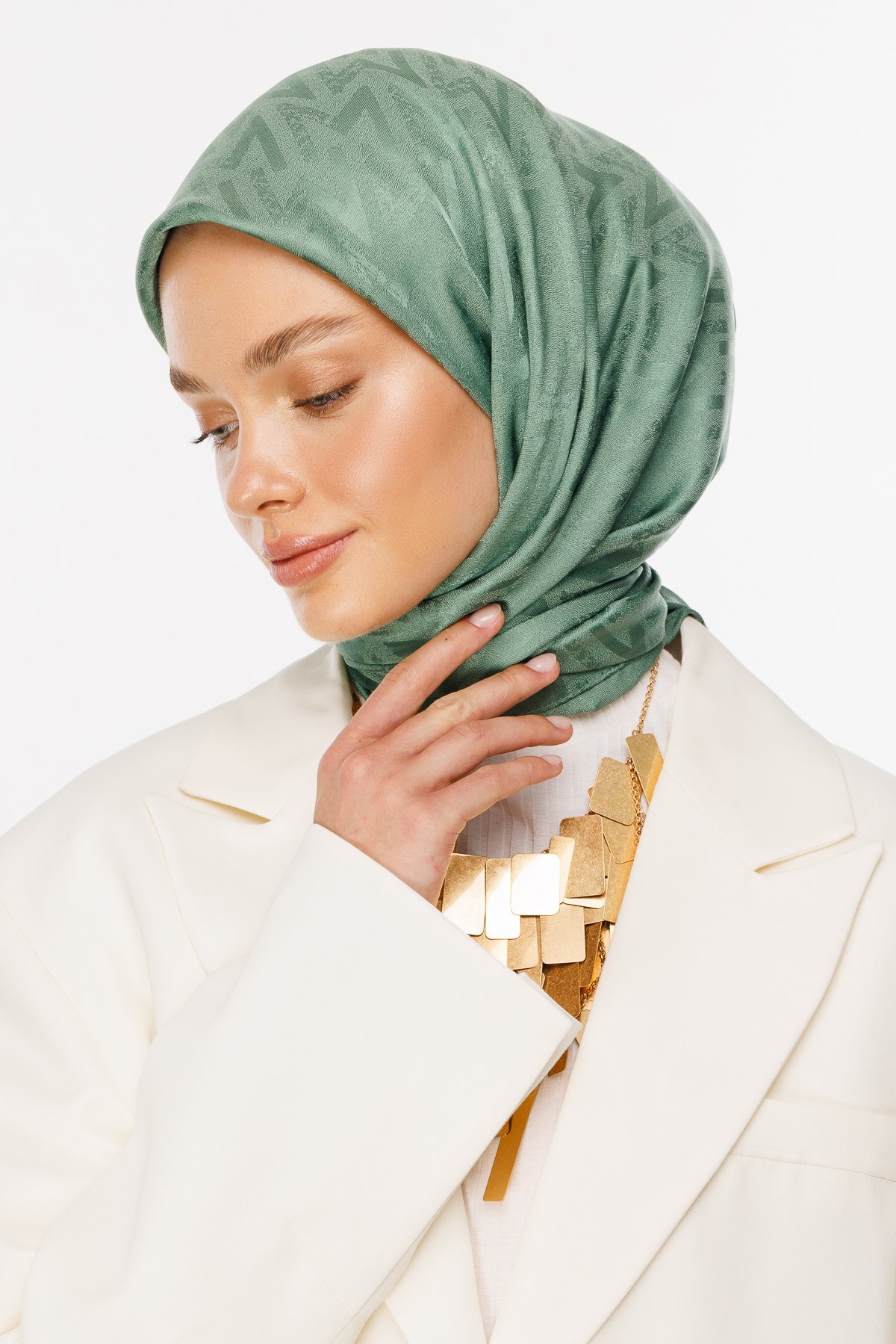 Nova Pattern Luxury Jacquard Scarf - Mold Green