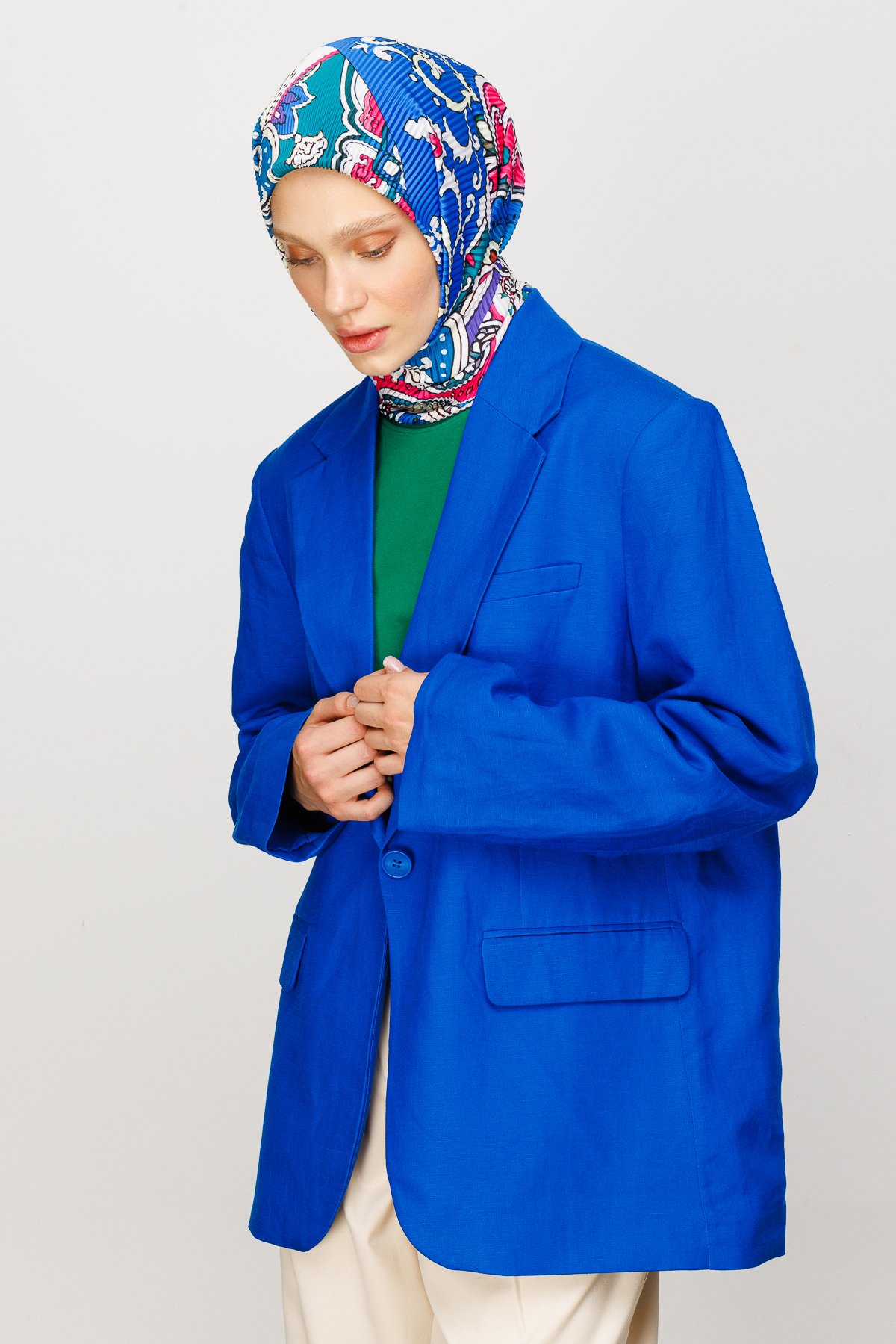 40 Patch Pattern Pleated Scarf - Sax Blue