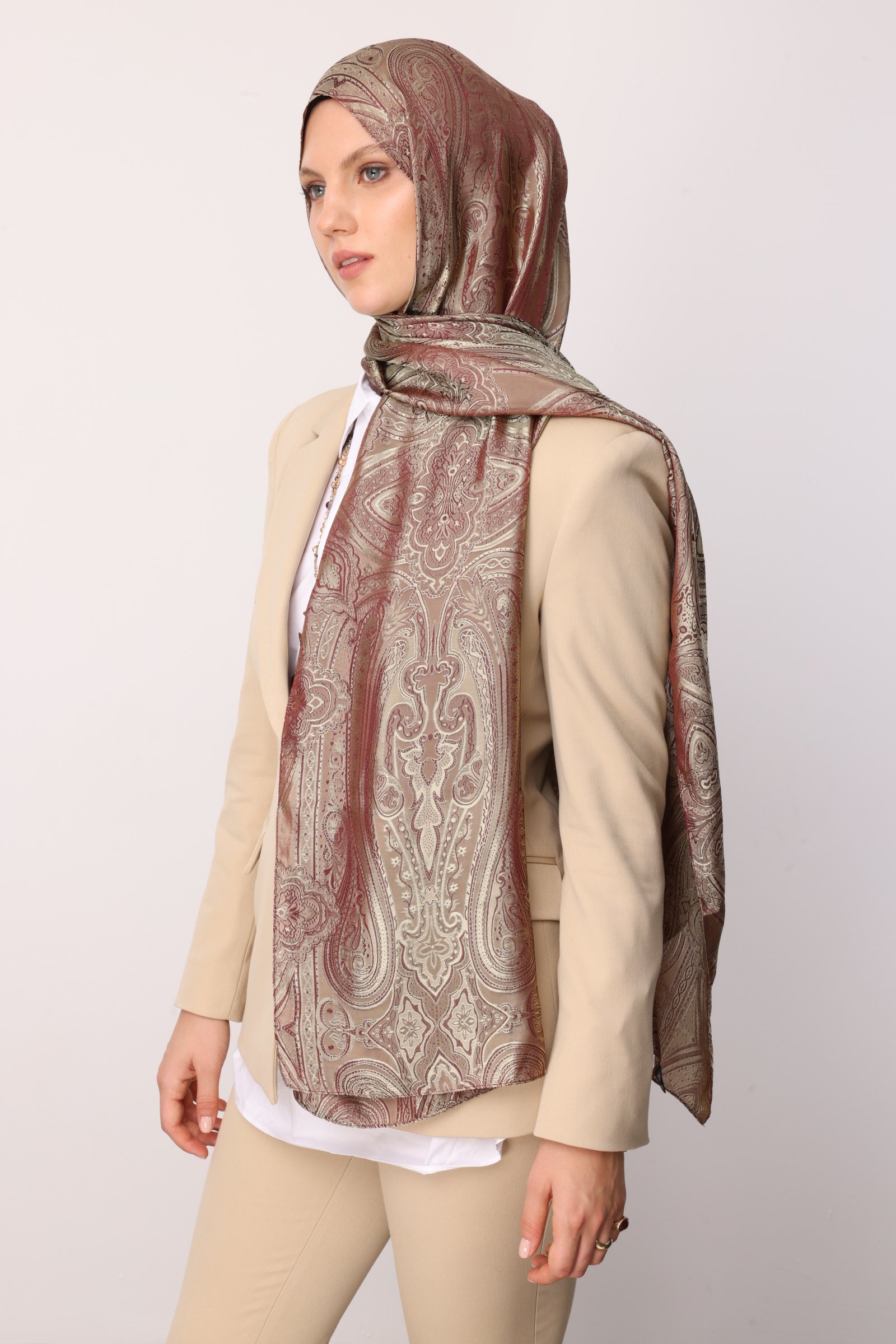 Liva Desen Shine Line Şal - Mürdüm-Somon