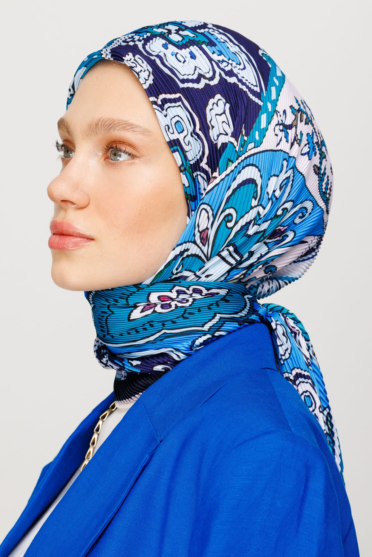 40 Patch Pattern Pleated Scarf - Navyblue