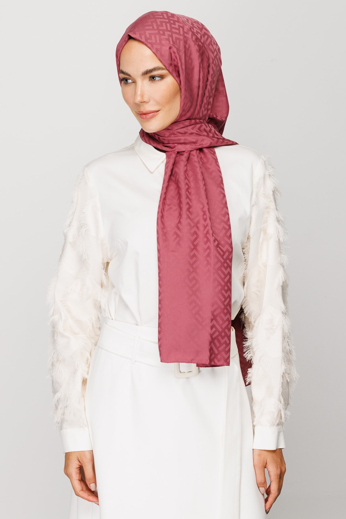 Z Pattern Silky Jacquard Shawl - Dried Rose