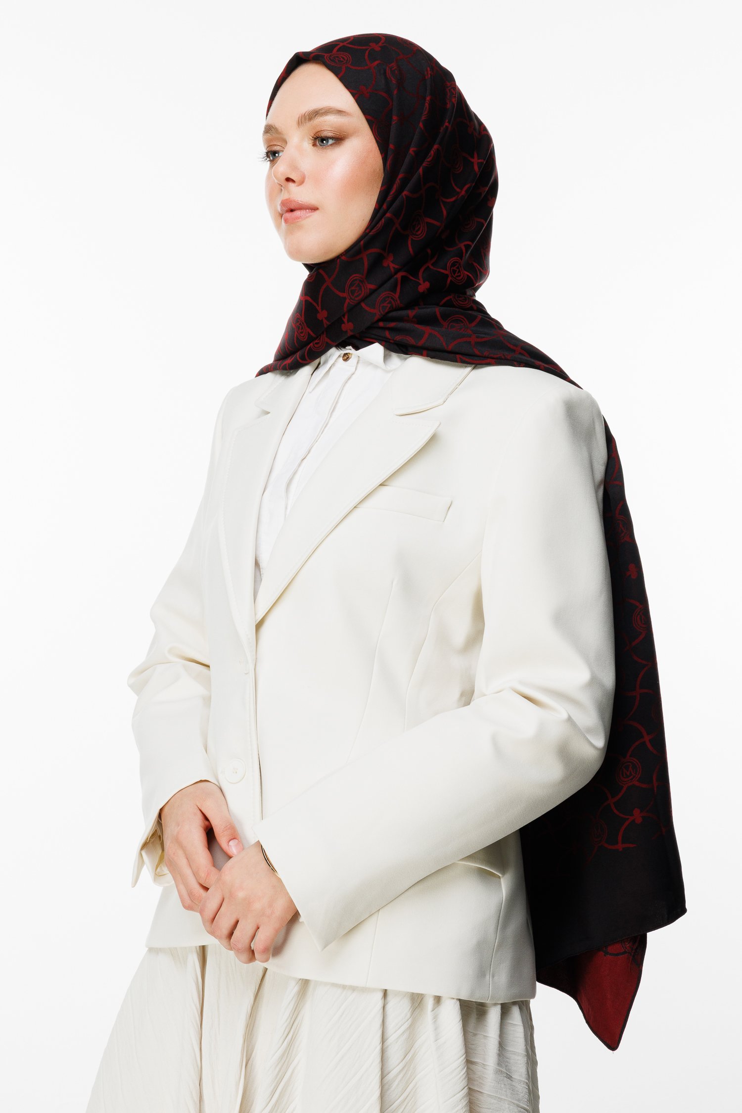 Marrakech Pattern Double-Sided Shawl - Black-Burgundy