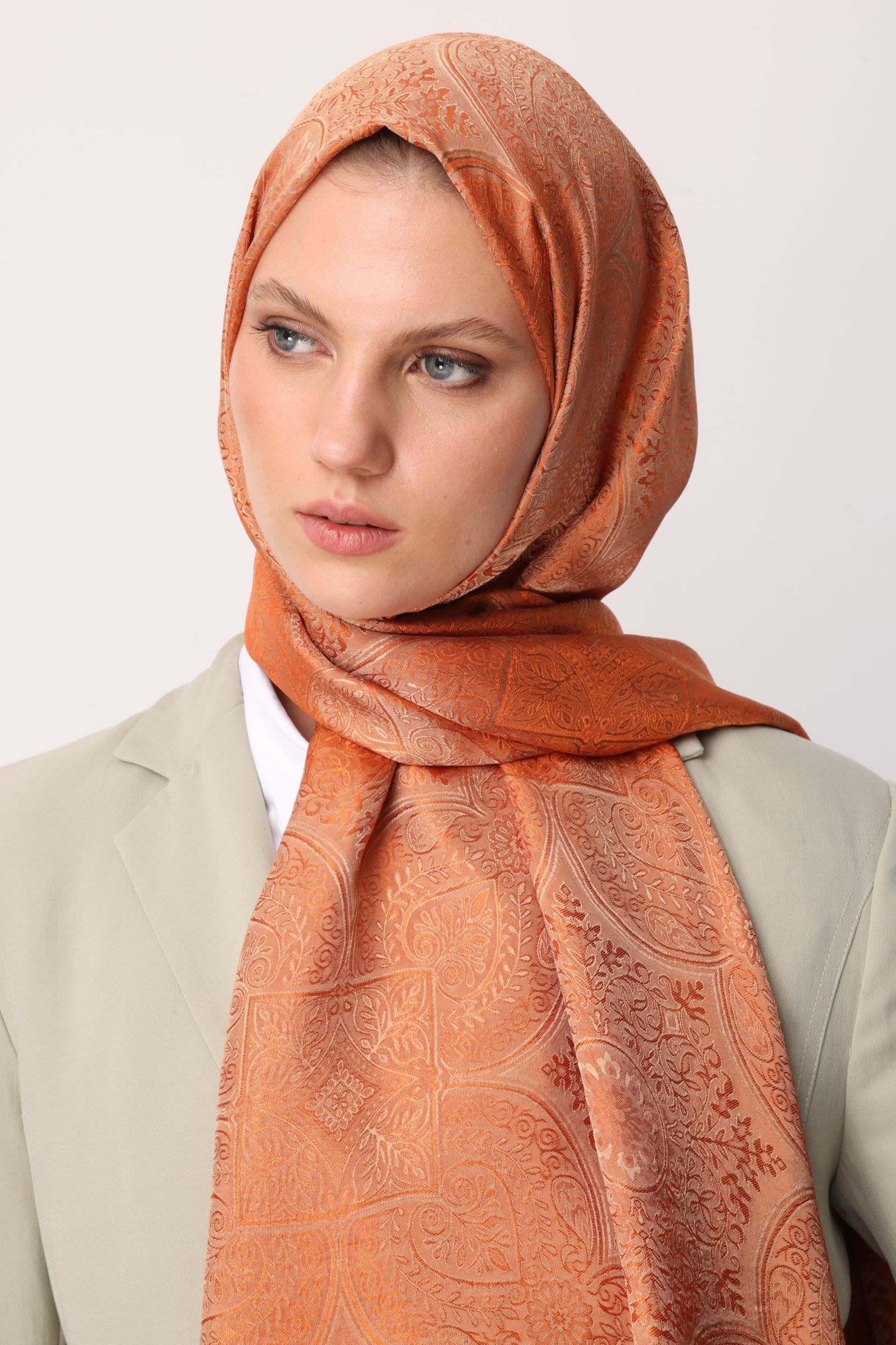 Shline Line Viscose Shawl - Mink-Cinnamon