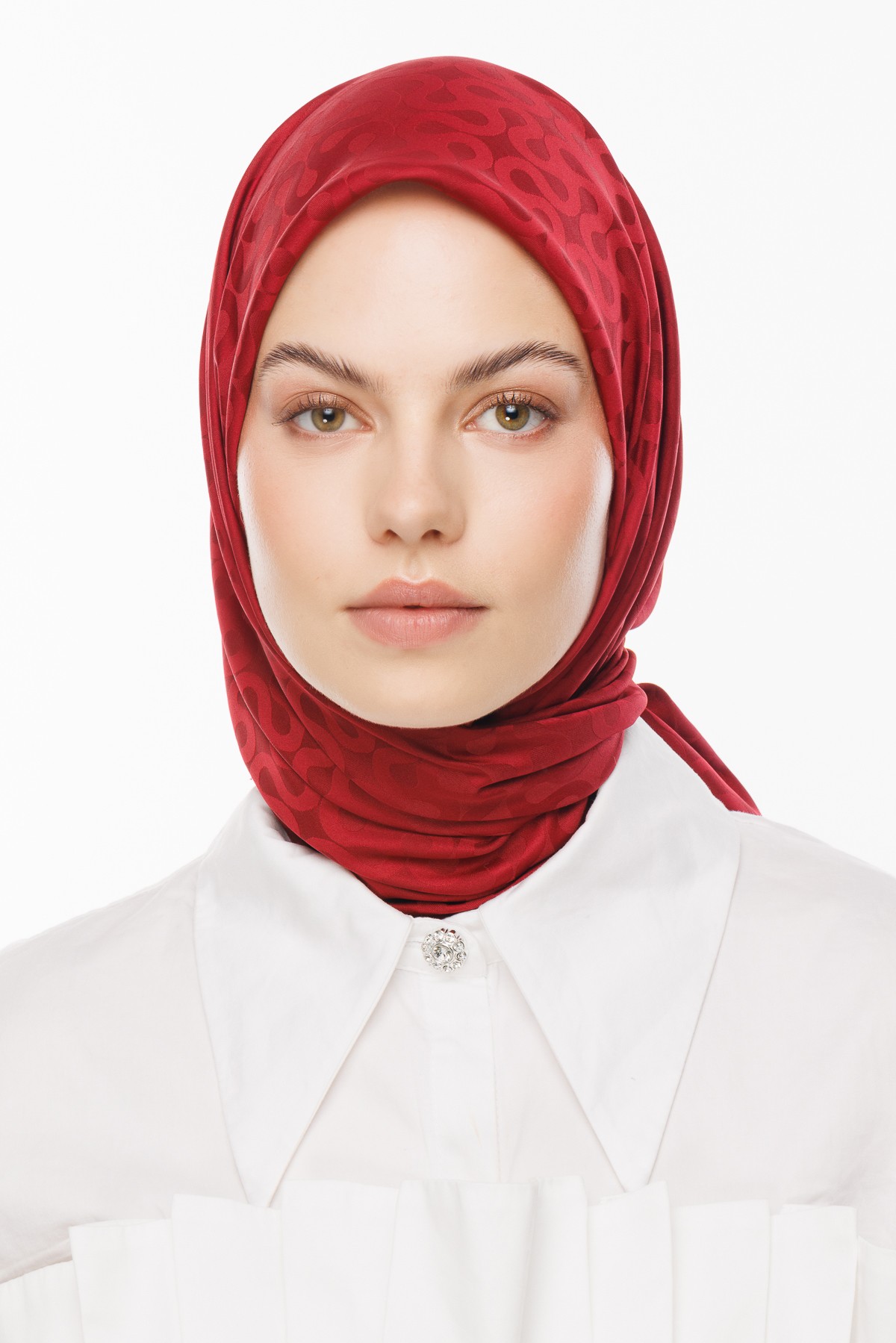Moon Pattern Silky Jacquard Scarf - Burgundy