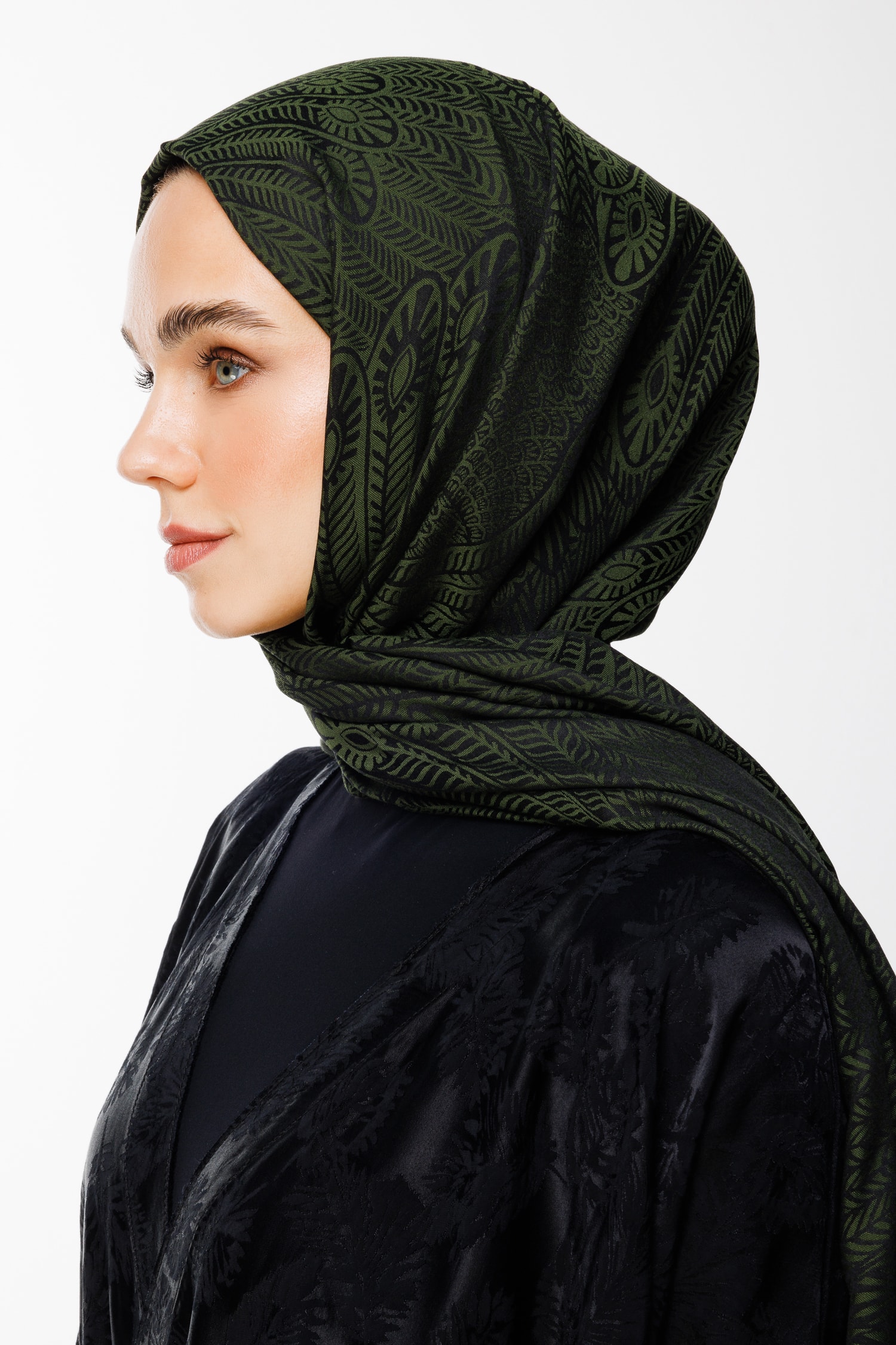 Mayra Desen Çift Taraflı Şal - Siyah-Haki