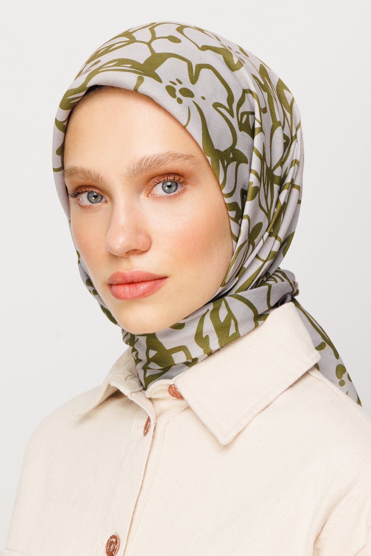 Floral Desen Dijital Soft Eşarp - Oliv Yeşili