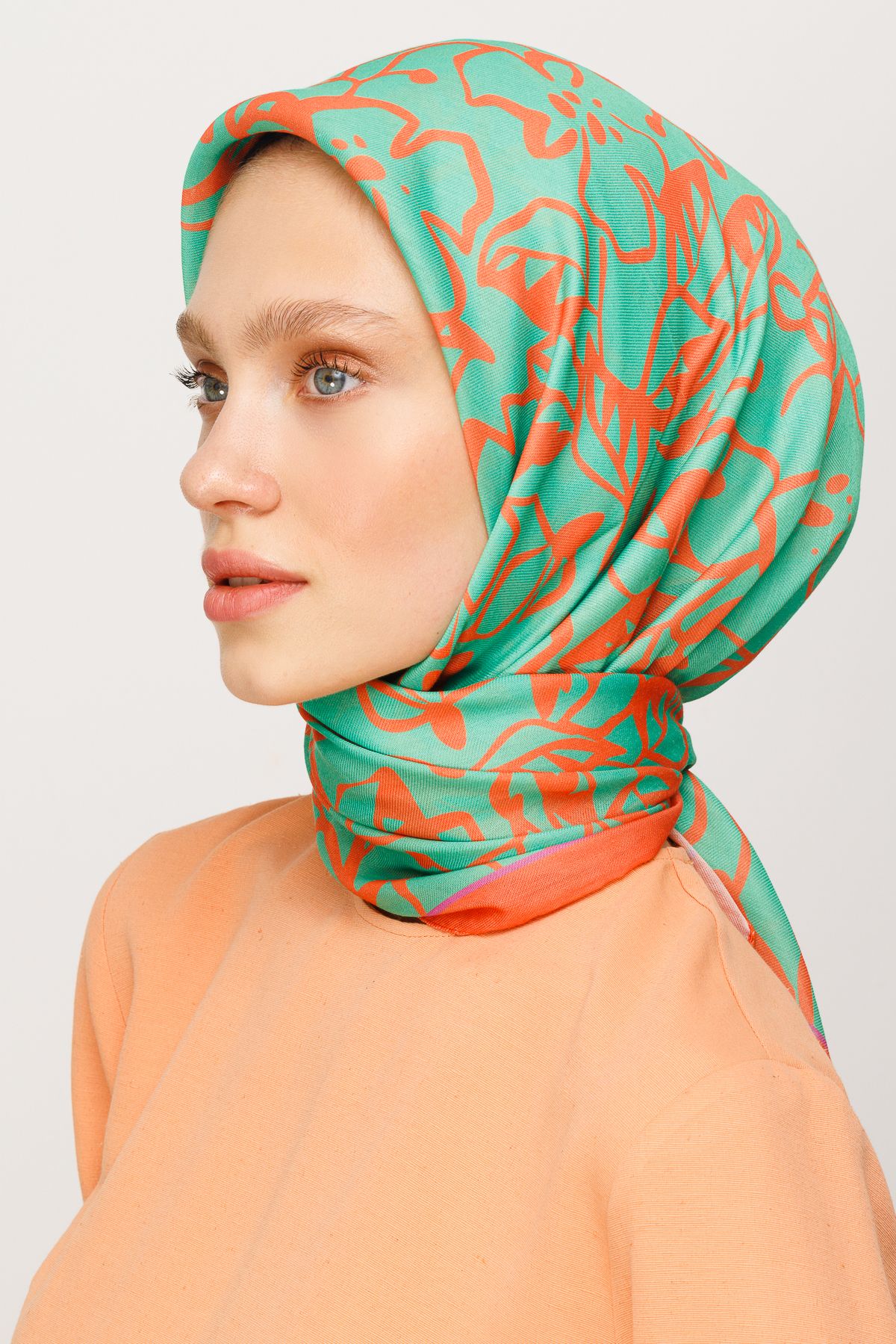 Floral Desen Dijital Soft Eşarp - Mint Yeşili