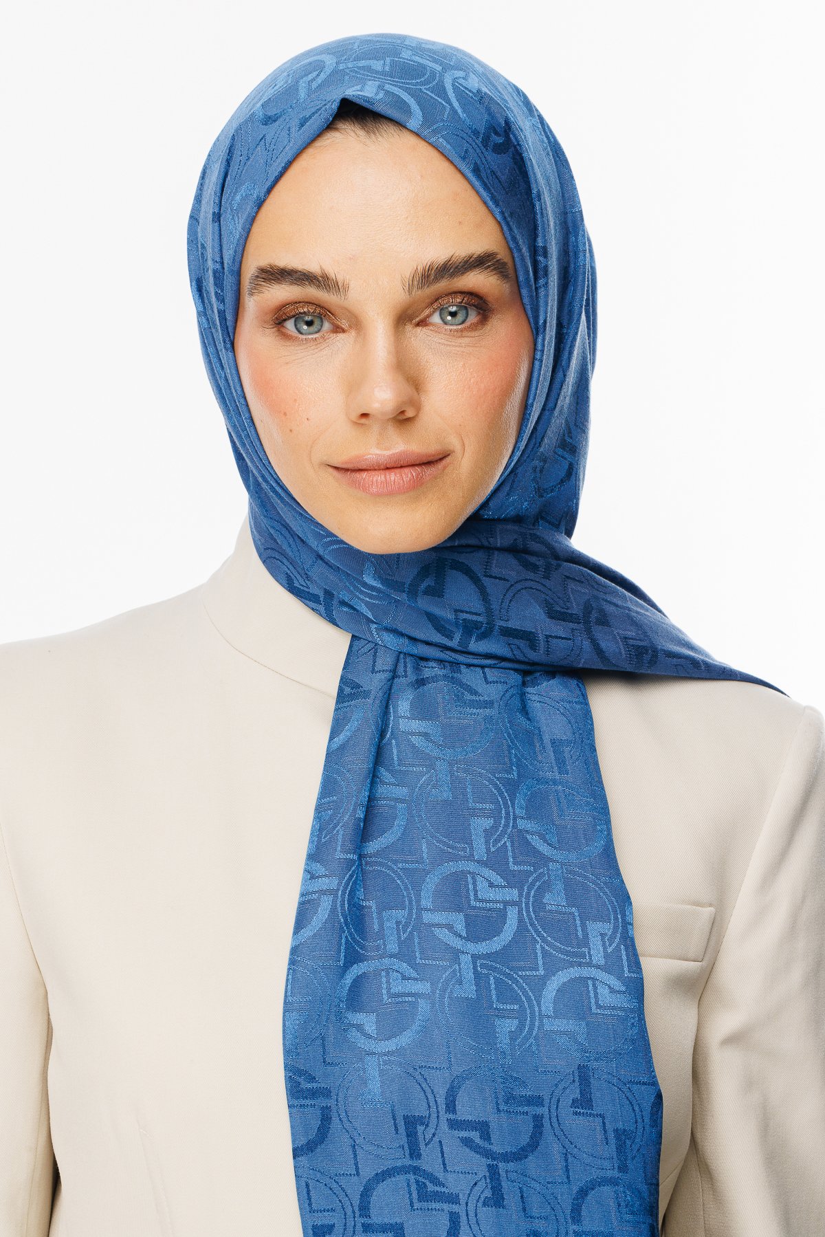 Longar Pattern Shiny Jacquard Shawl - İndigo