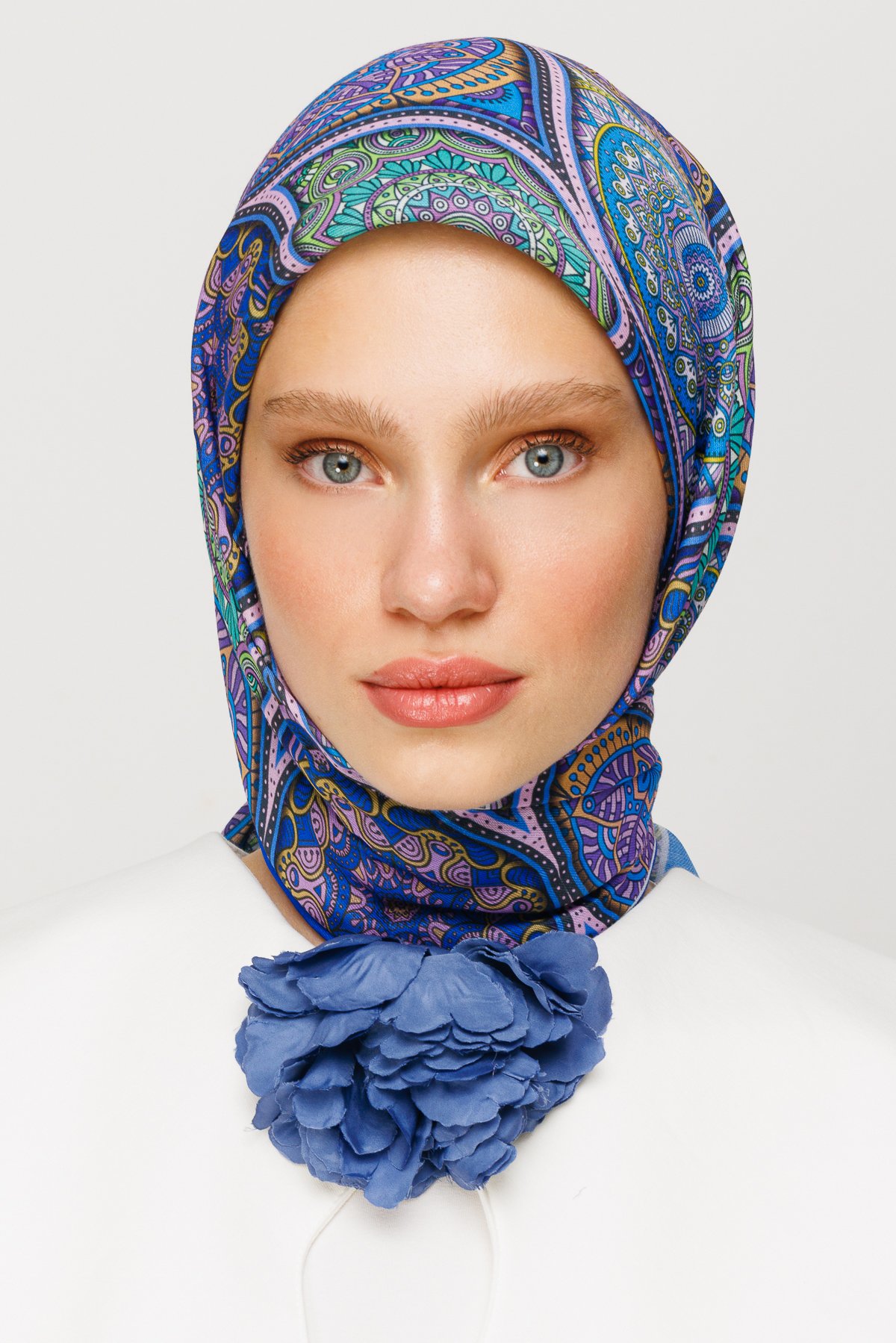 Ethnic Pattern Digital Soft Scarf - Sax Blue