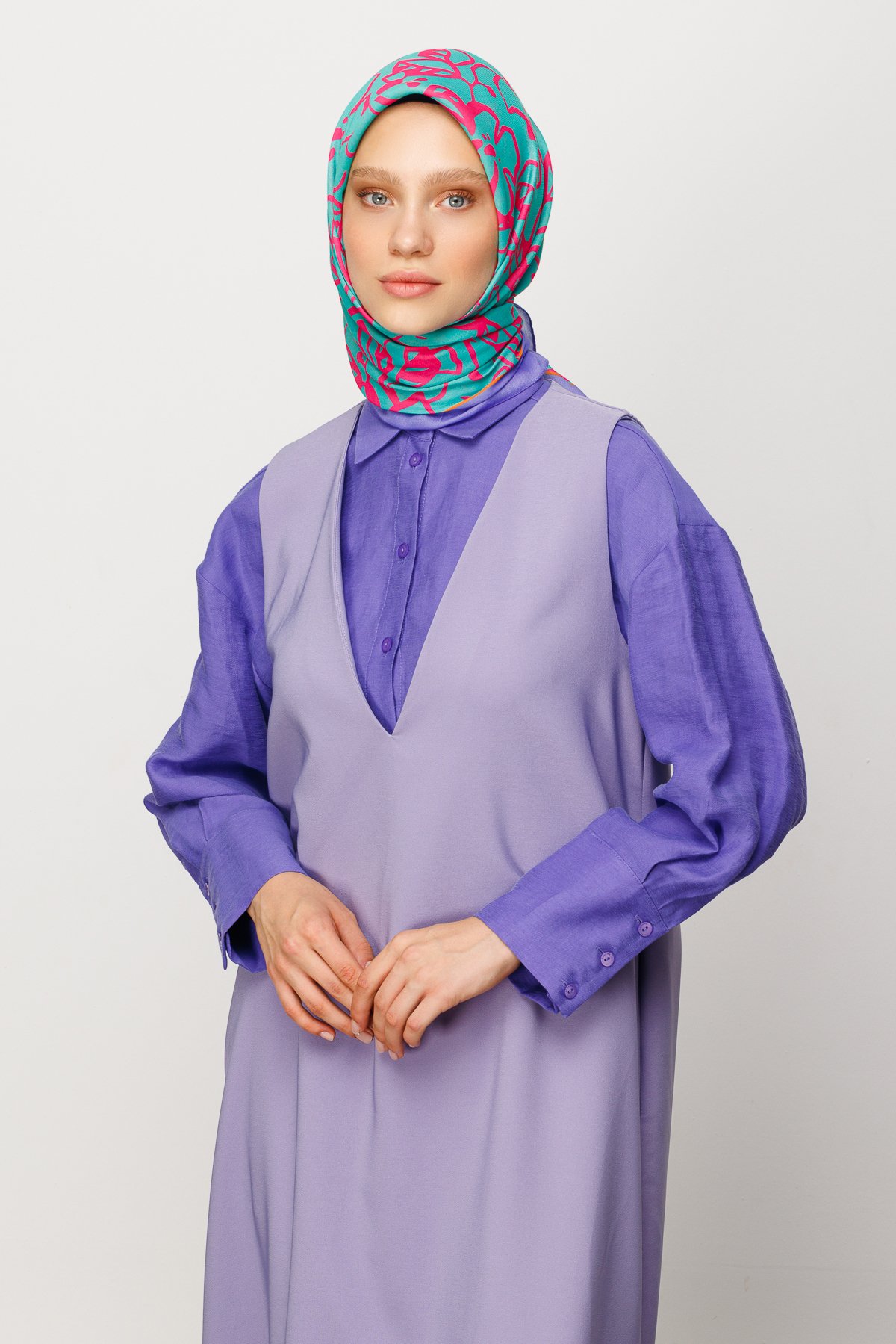 Floral Desen Dijital Soft Eşarp - Turkuaz