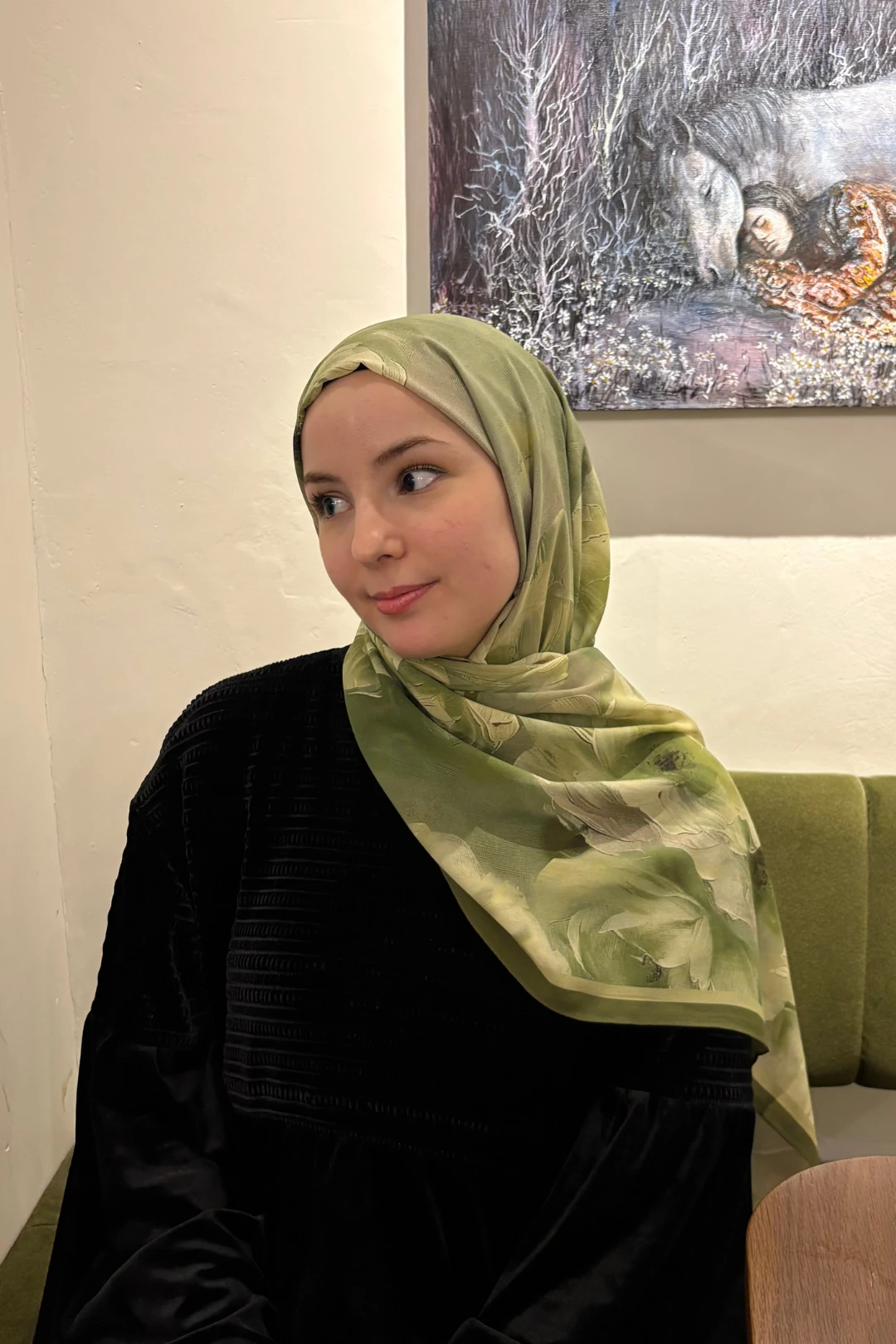 Rose Desen Hebei İpek Şal - Yeşil