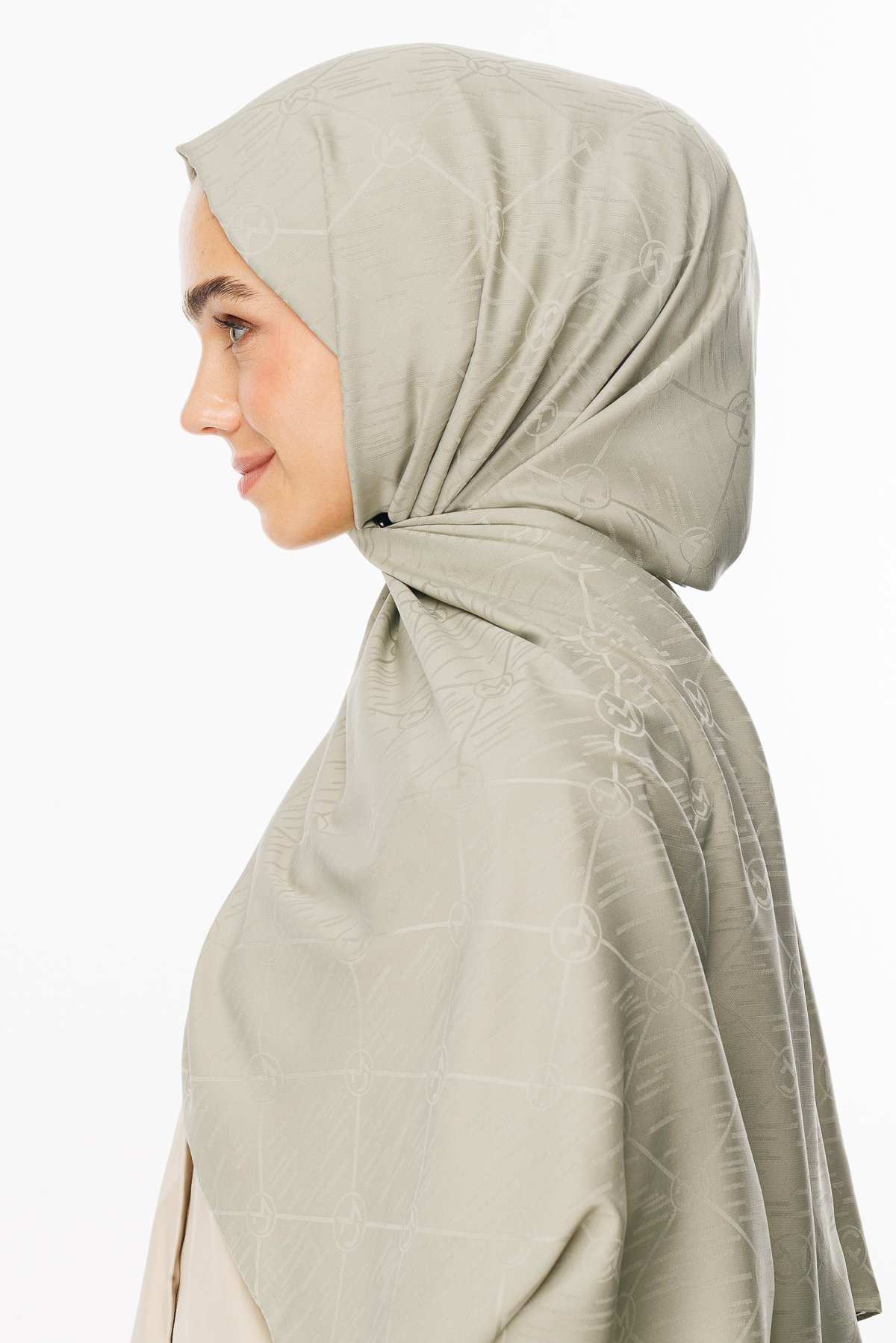 Moon Is Pattern Jacquard Shawl - Sage