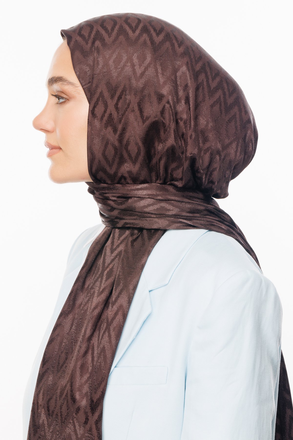Karo Pattern Shiny Jacquard Shawl - Bitter Coffee