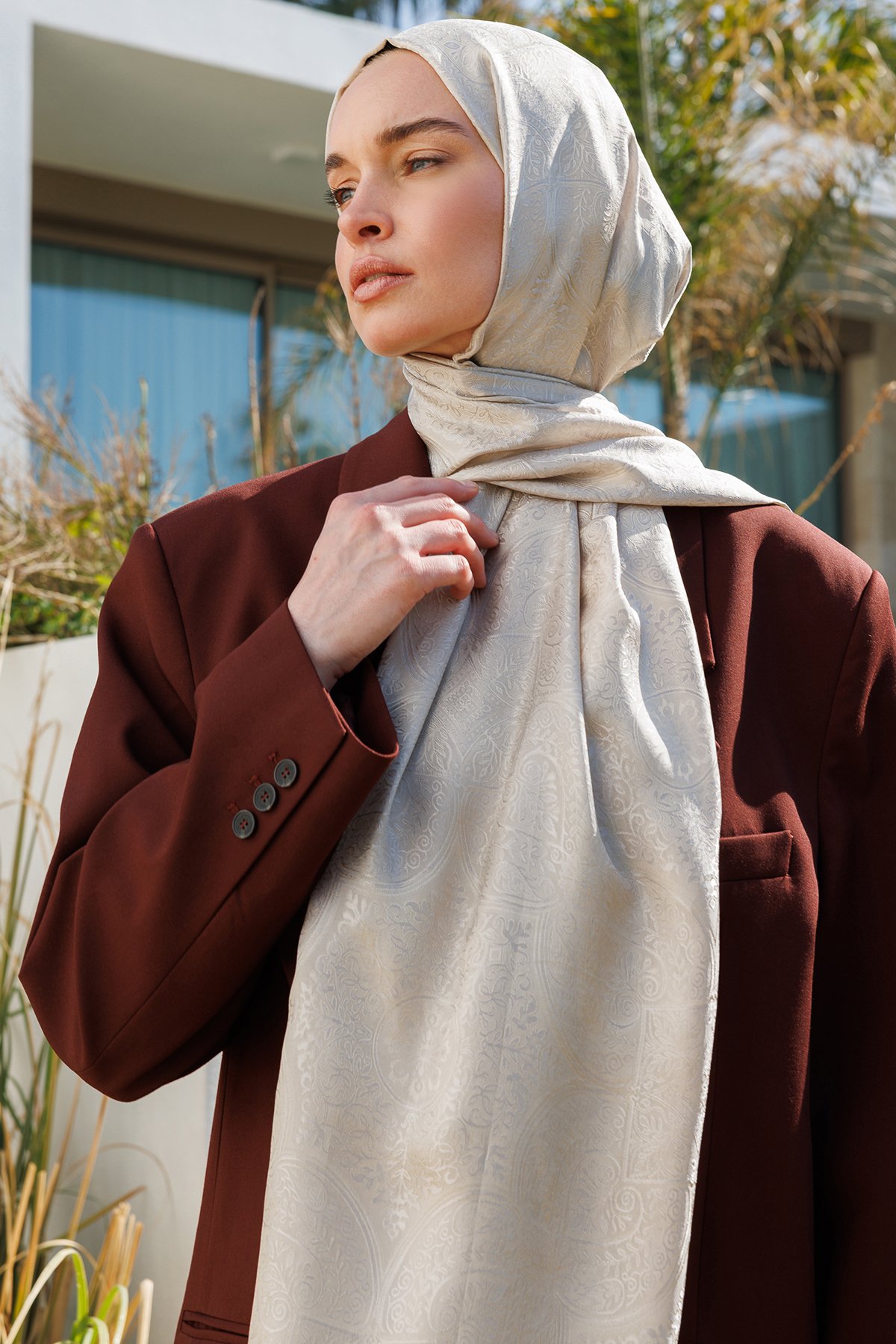 Shline Line Viscose Shawl - Mink-Cağla