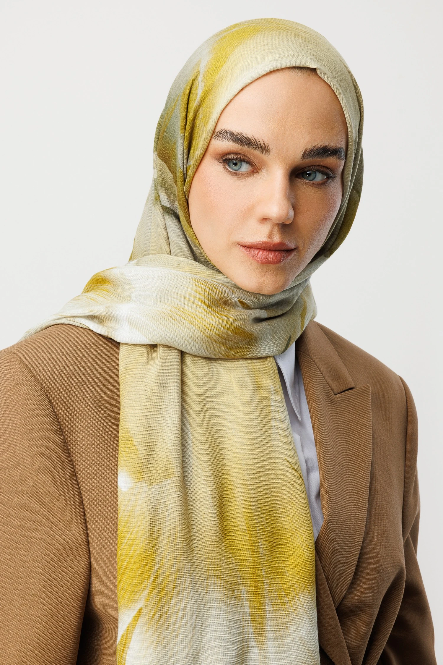 Fleur Desen Rami Şal - Oliv Yeşili