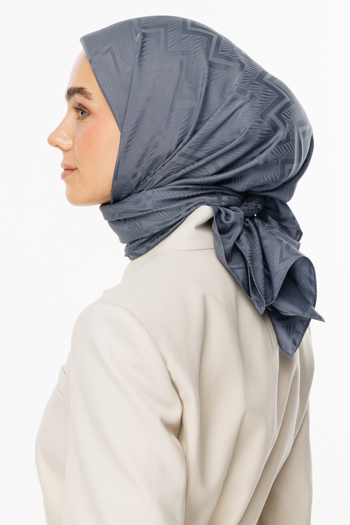 Viora Pattern Silky Jacquard Scarf - Smoked