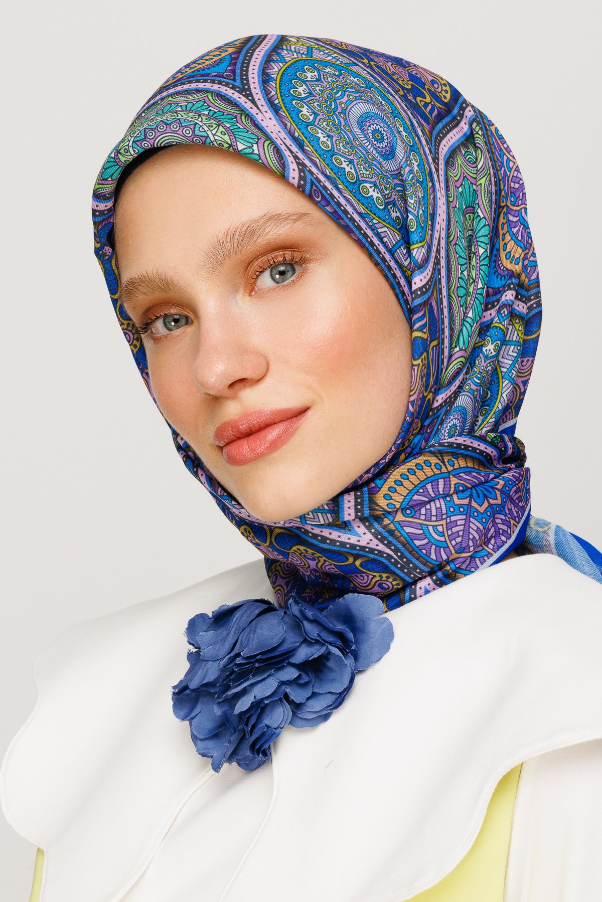 Ethnic Pattern Digital Soft Scarf - Sax Blue