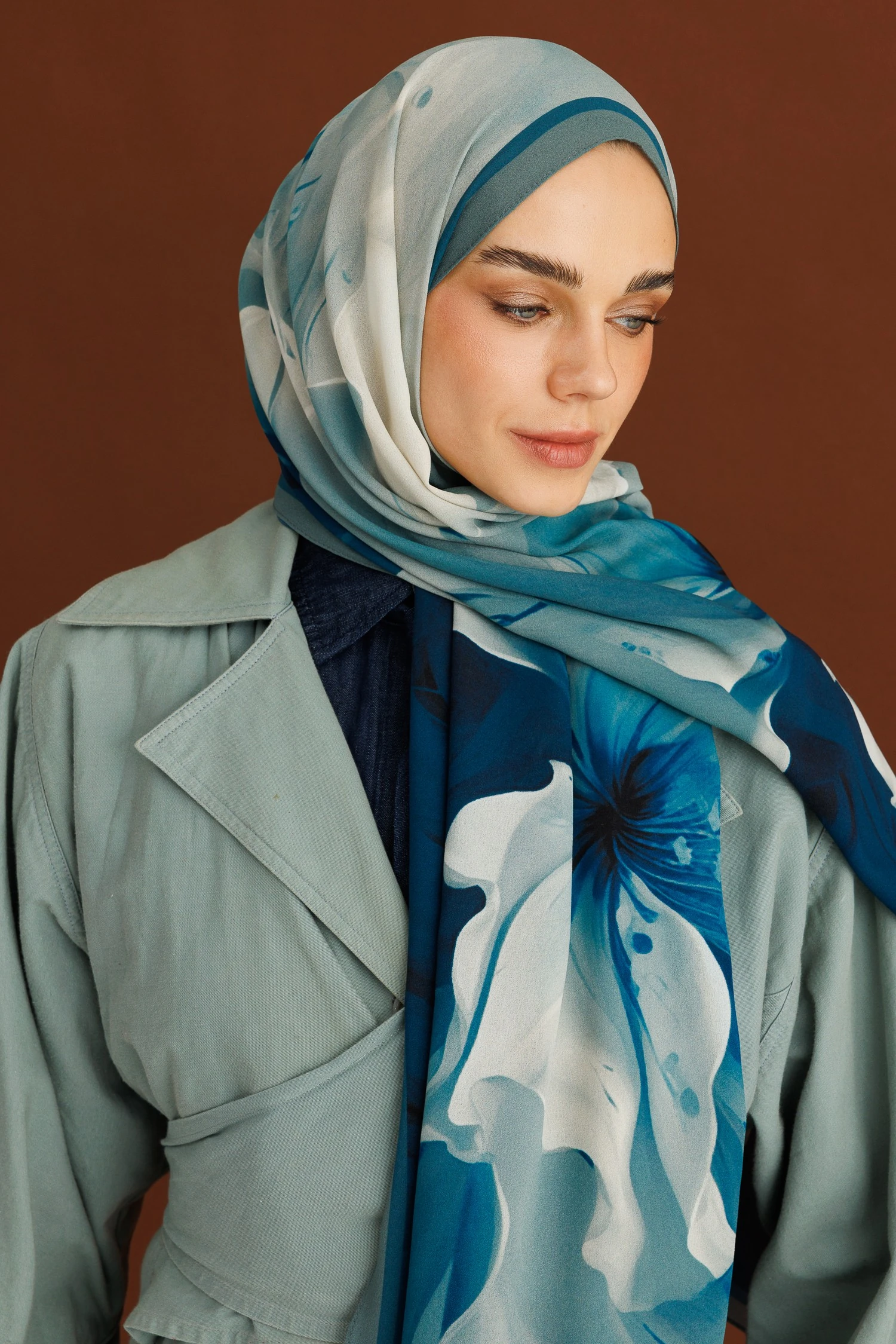 Pure Desen Hebei İpek Şal - Lacivert