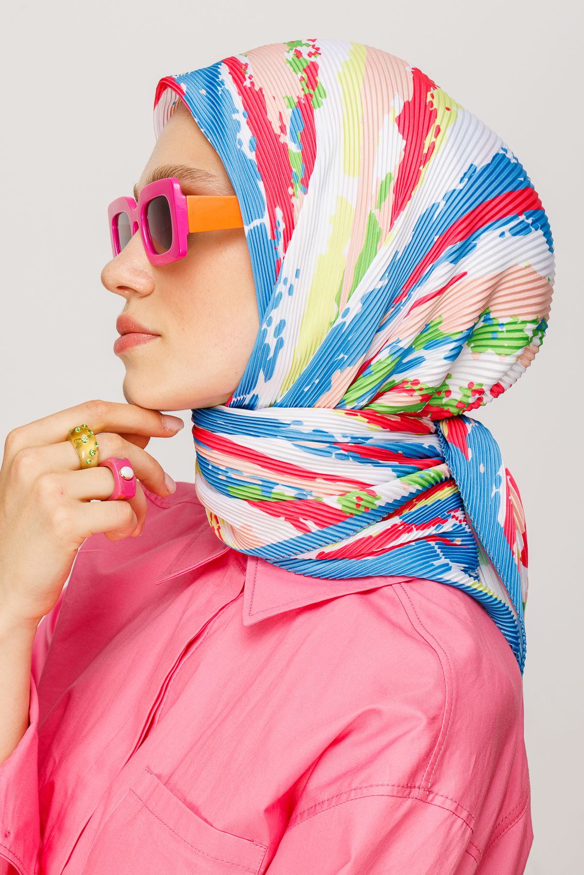 Batik Pattern Pleated Scarf - Baby Blue