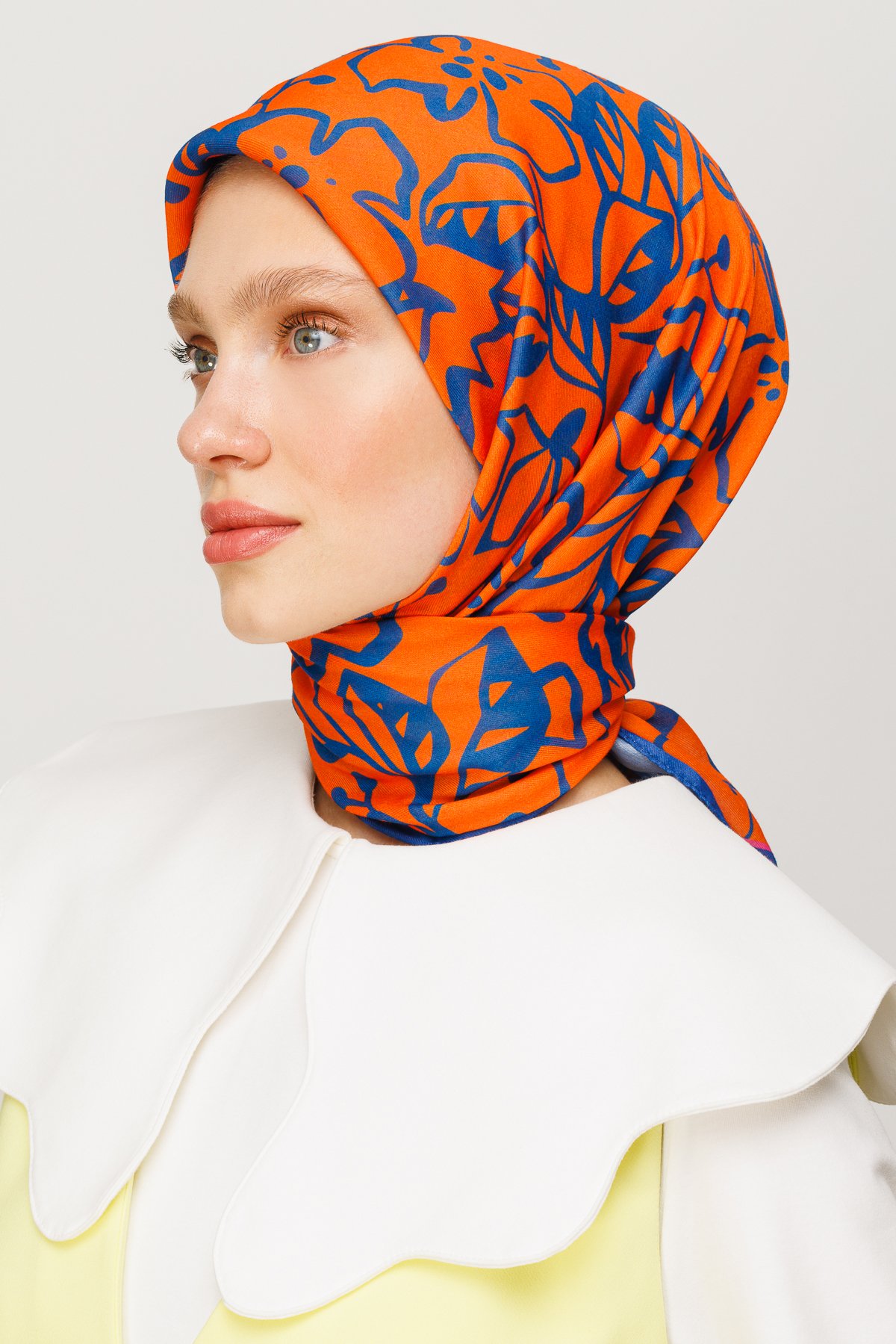 Floral Desen Dijital Soft Eşarp - Turuncu