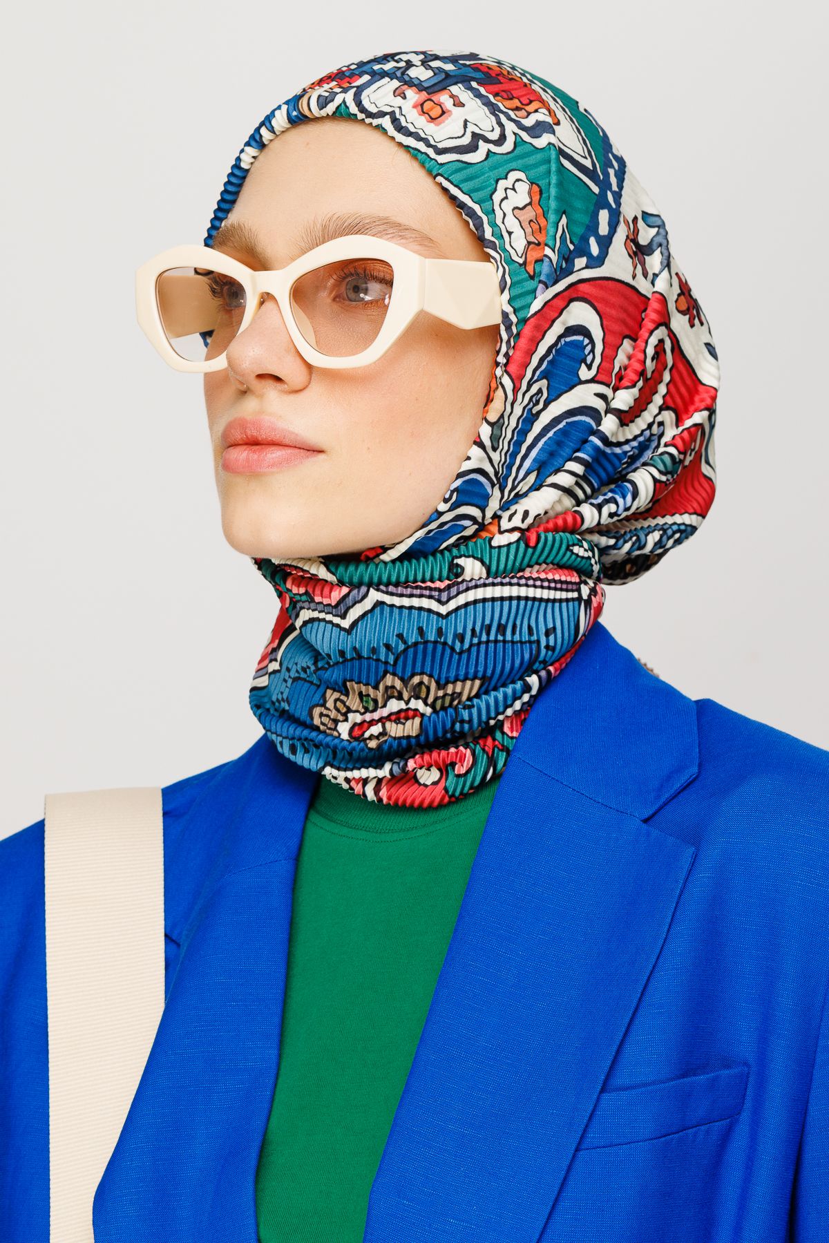 40 Patch Pattern Pleated Scarf - İndigo