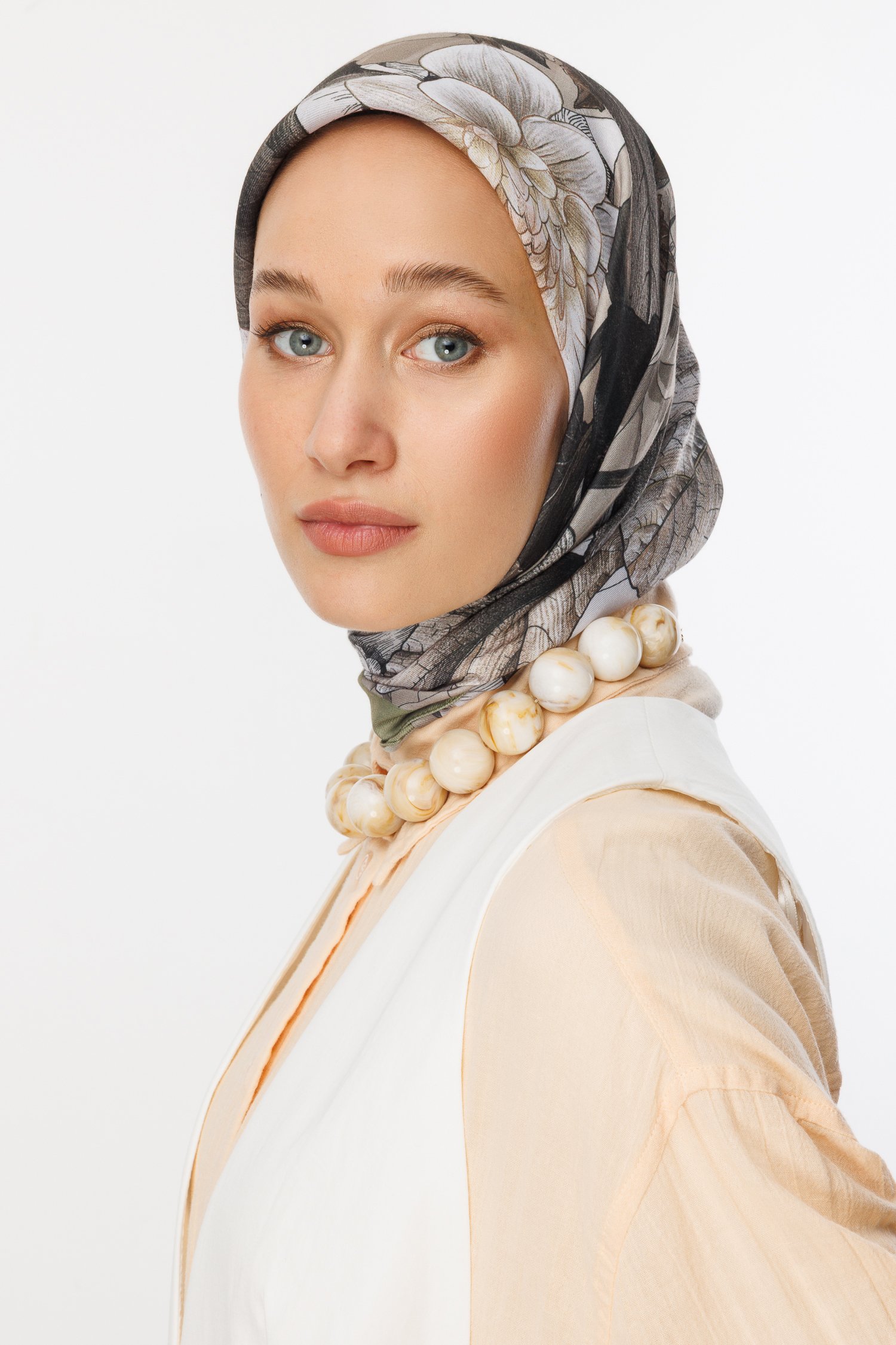 Soft Yeşil Floren Desen Pamuk Eşarp