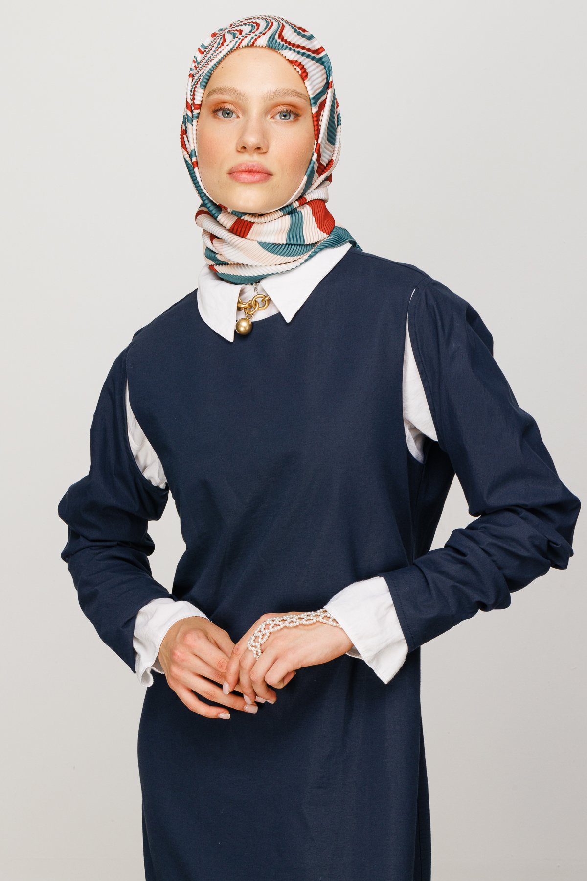 Mira Pattern Pleated Scarf - Tile