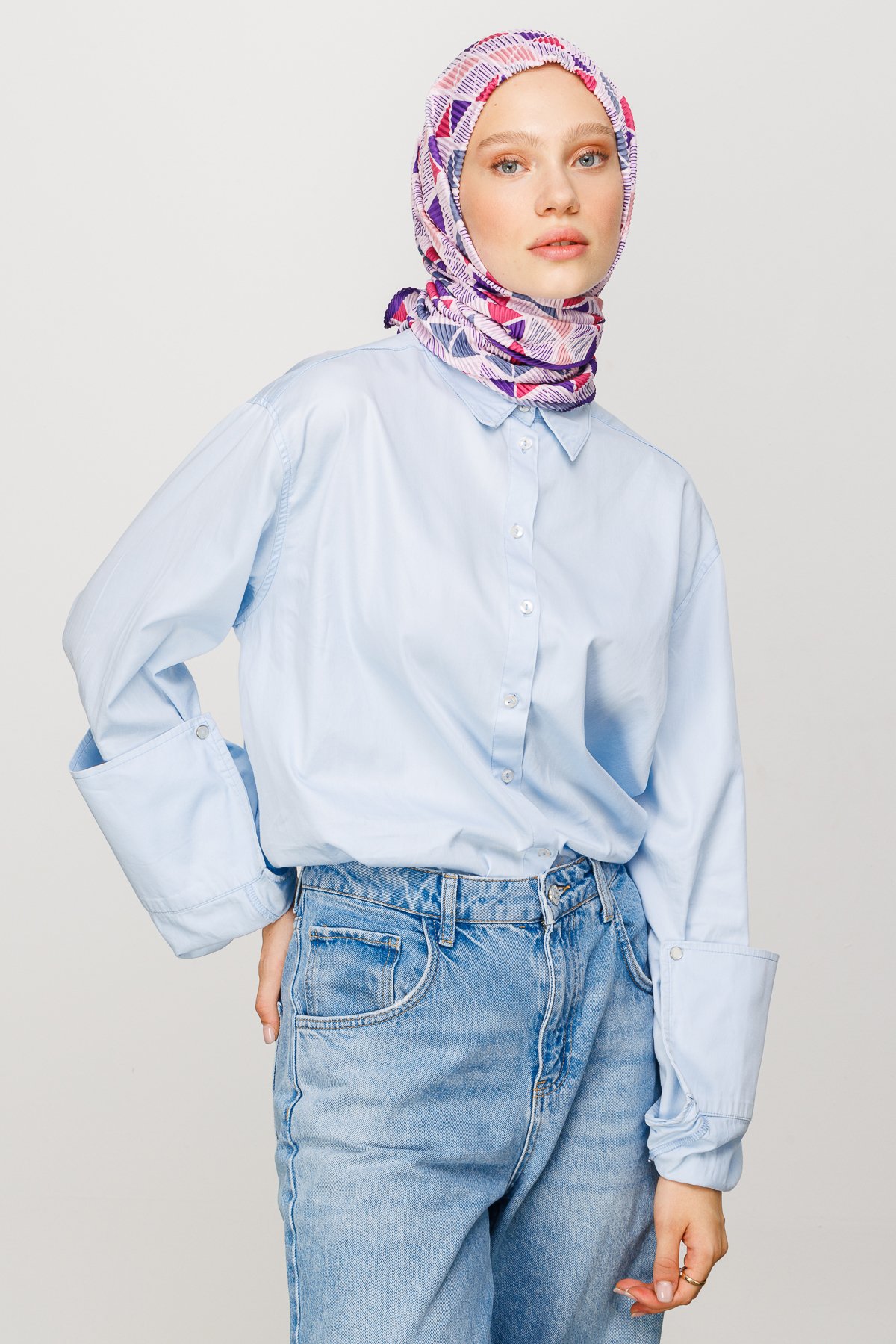 Prism Pattern Pleated Scarf - Lavender