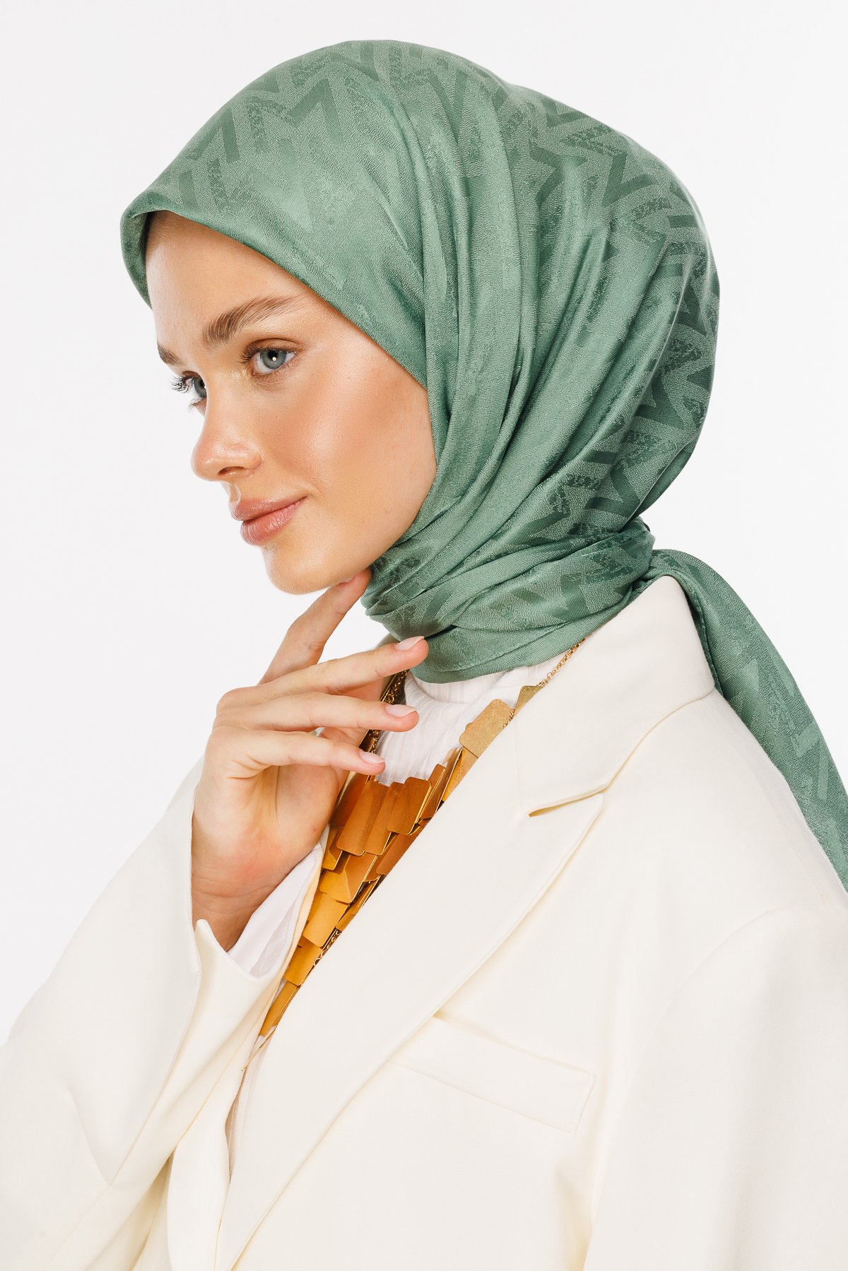 Nova Pattern Luxury Jacquard Scarf - Mold Green