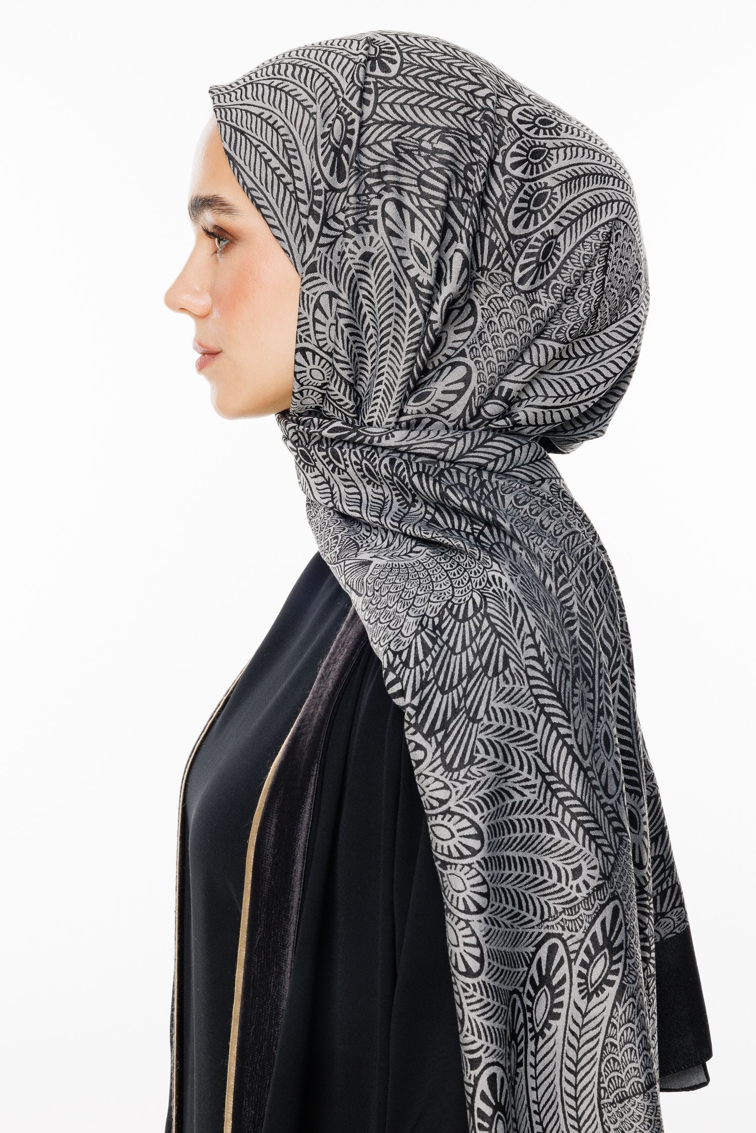 Mayra Pattern Double-Sided Shawl - Black-Black