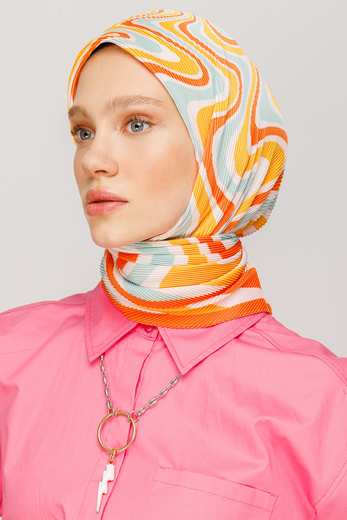 Mira Pattern Pleated Scarf - Water Green