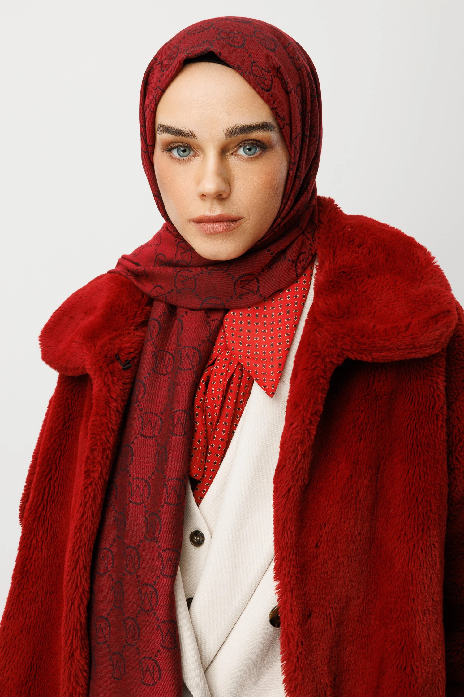 Yün İpek Şal - Bordo