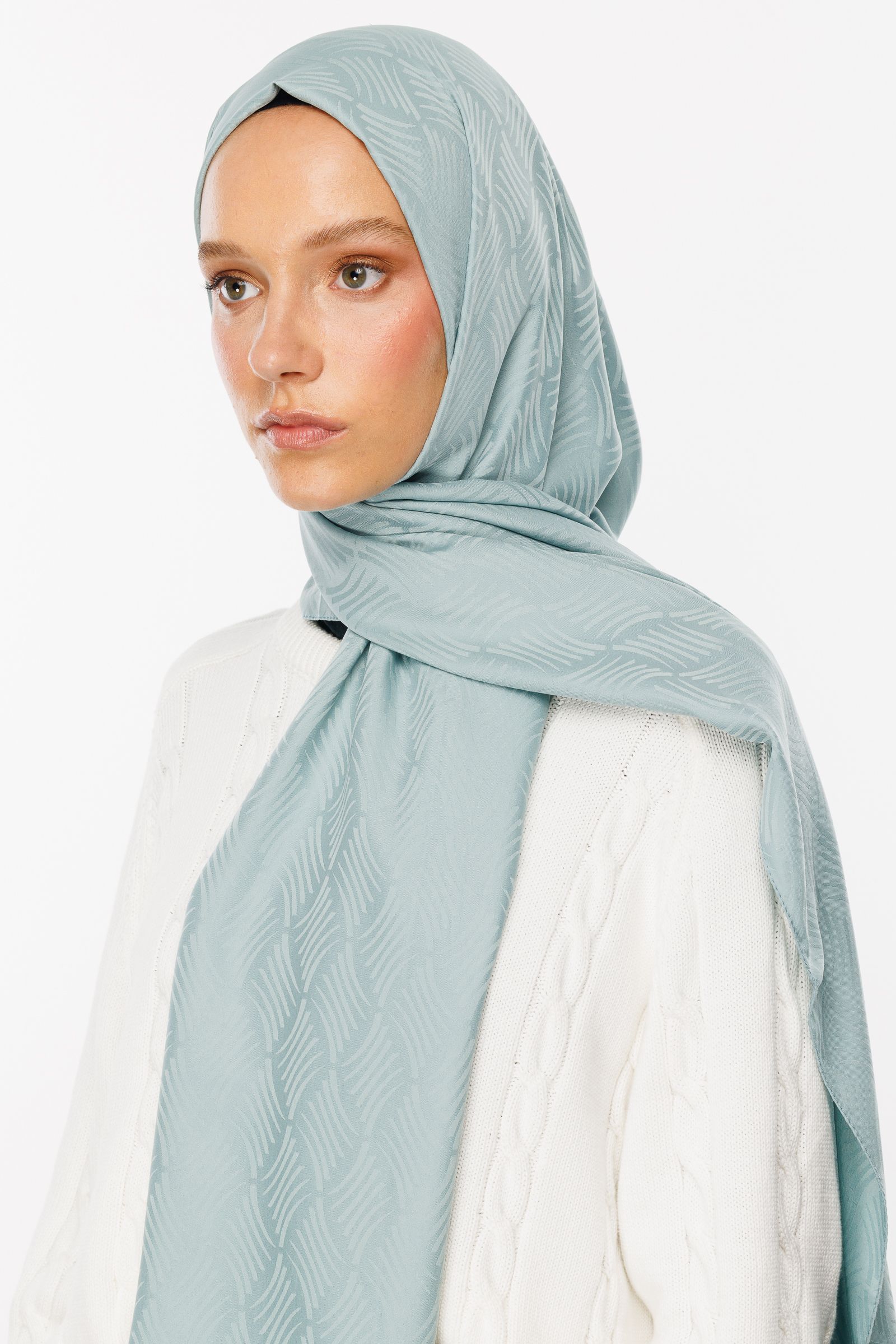 Aura Pattern Silk Jacquard Shawl - Cağla