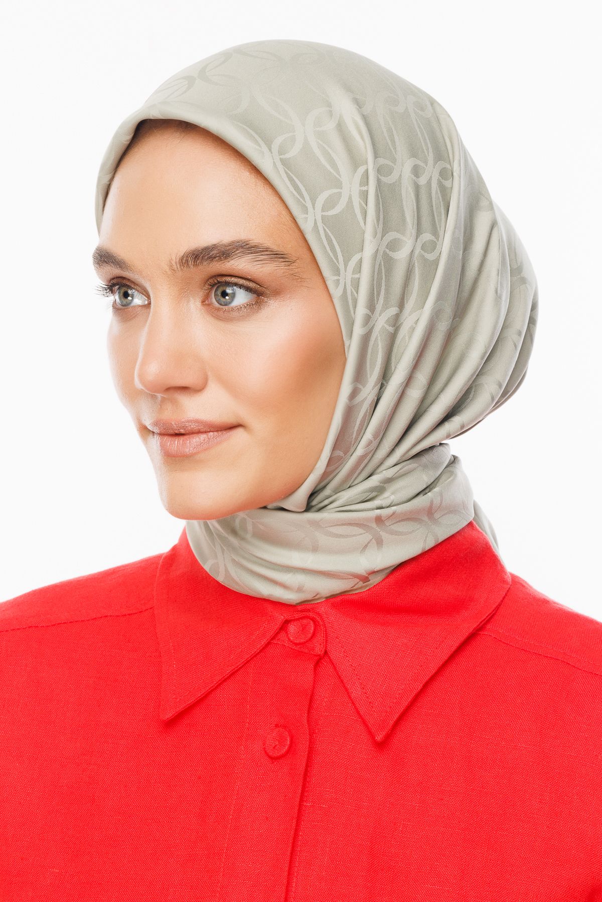 London Pattern Silky Jacquard Scarf - Sage