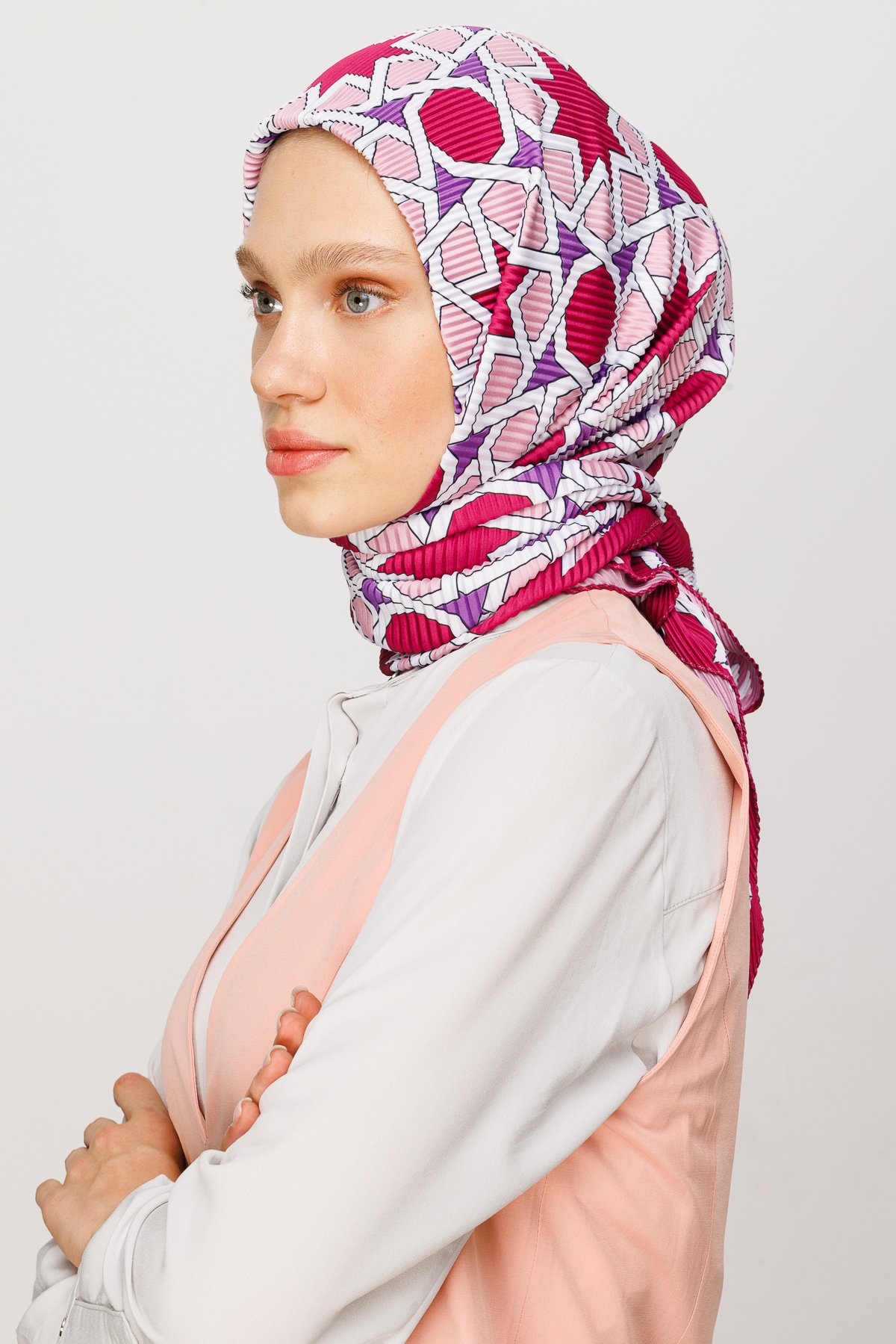 Şira Desen Pilise Eşarp - Magenta