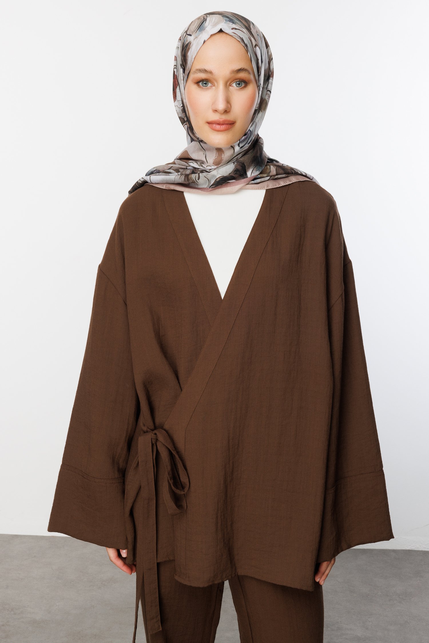 Patterned Cotton Shawl - Mink