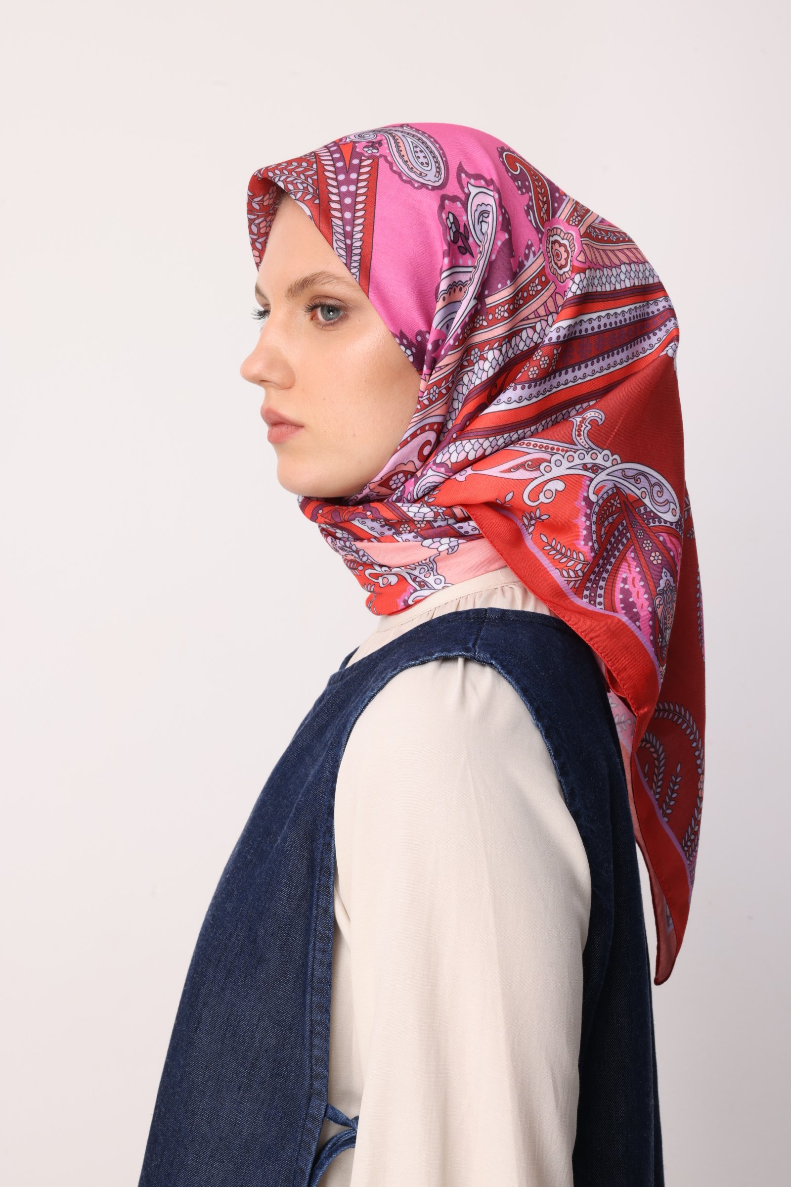 Virel Desen Pamuk Eşarp - Bordo