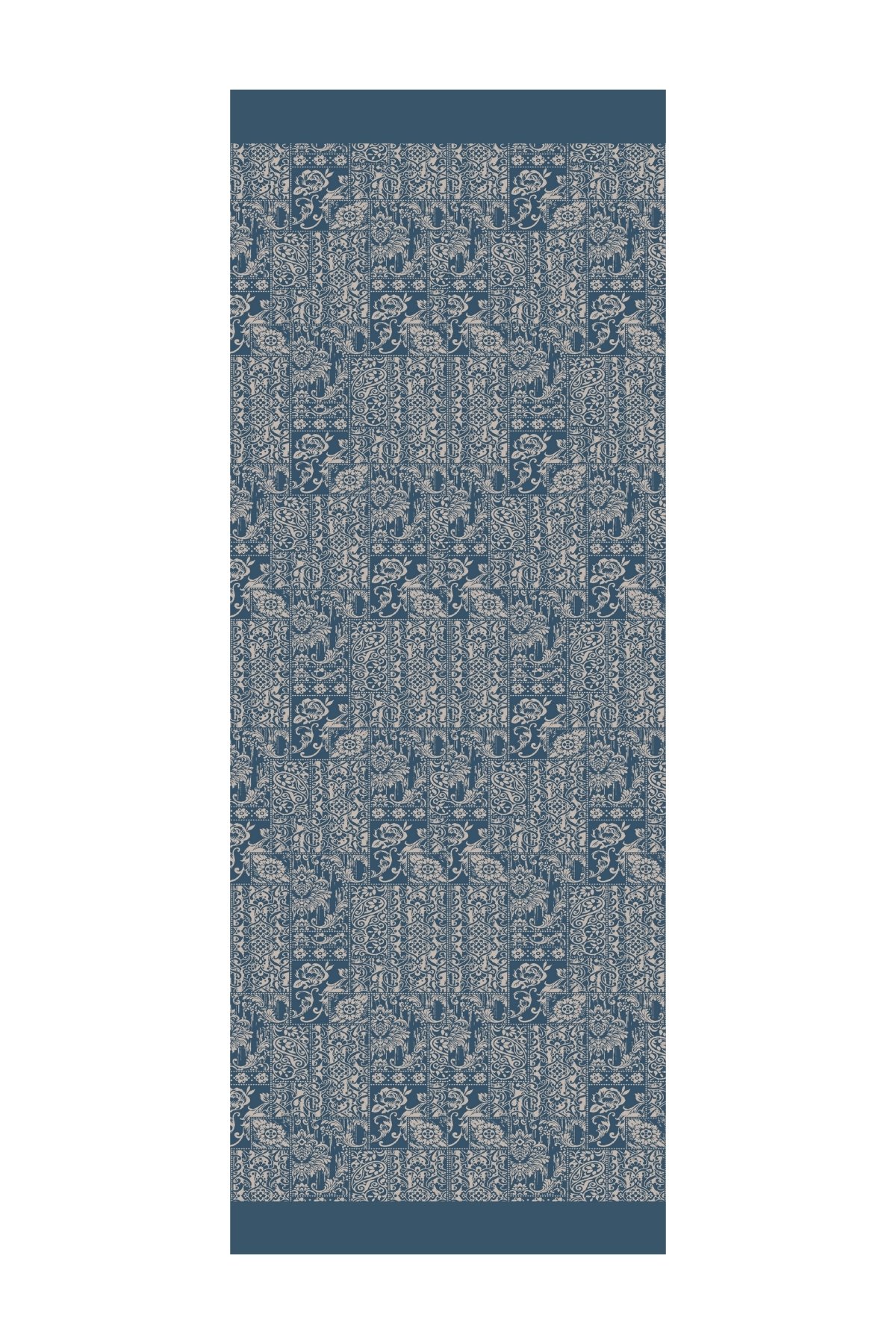 Henna Pattern Double-Sided Shawl - Petrol Blue-Beige
