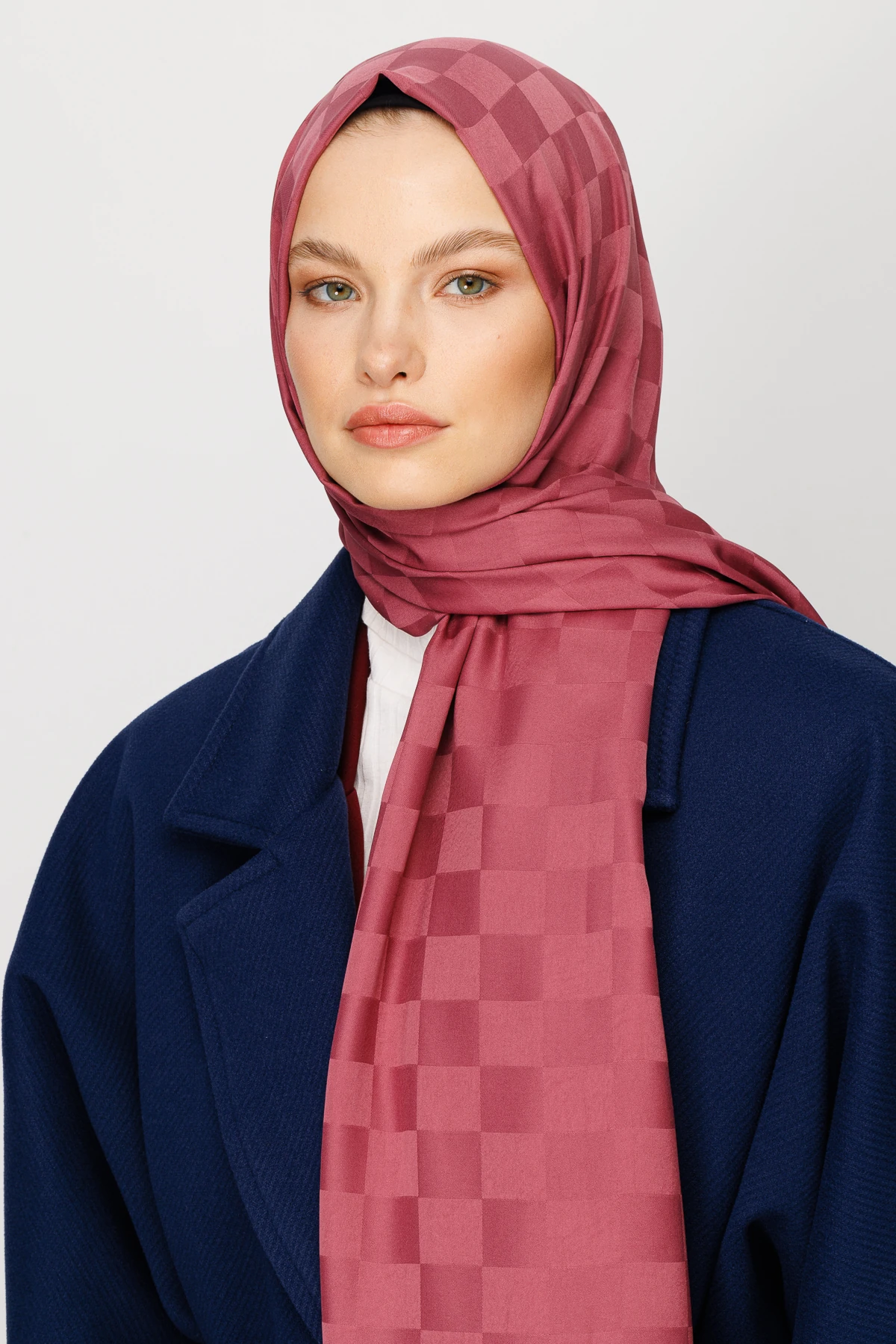 Dama Desen İpeksi Jakar Şal - Gül Kurusu