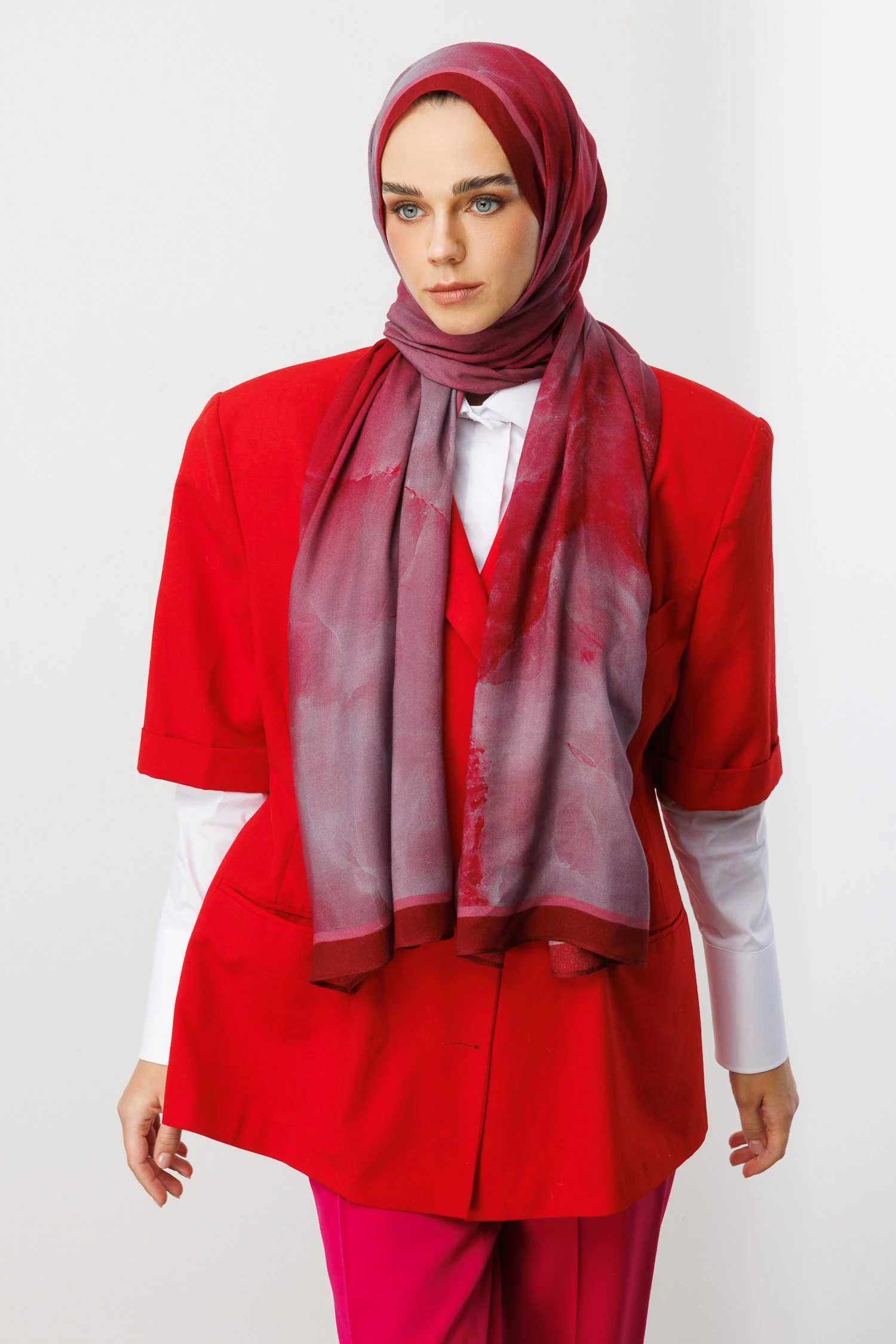 Moreal Desen Rami Şal - Burgundy