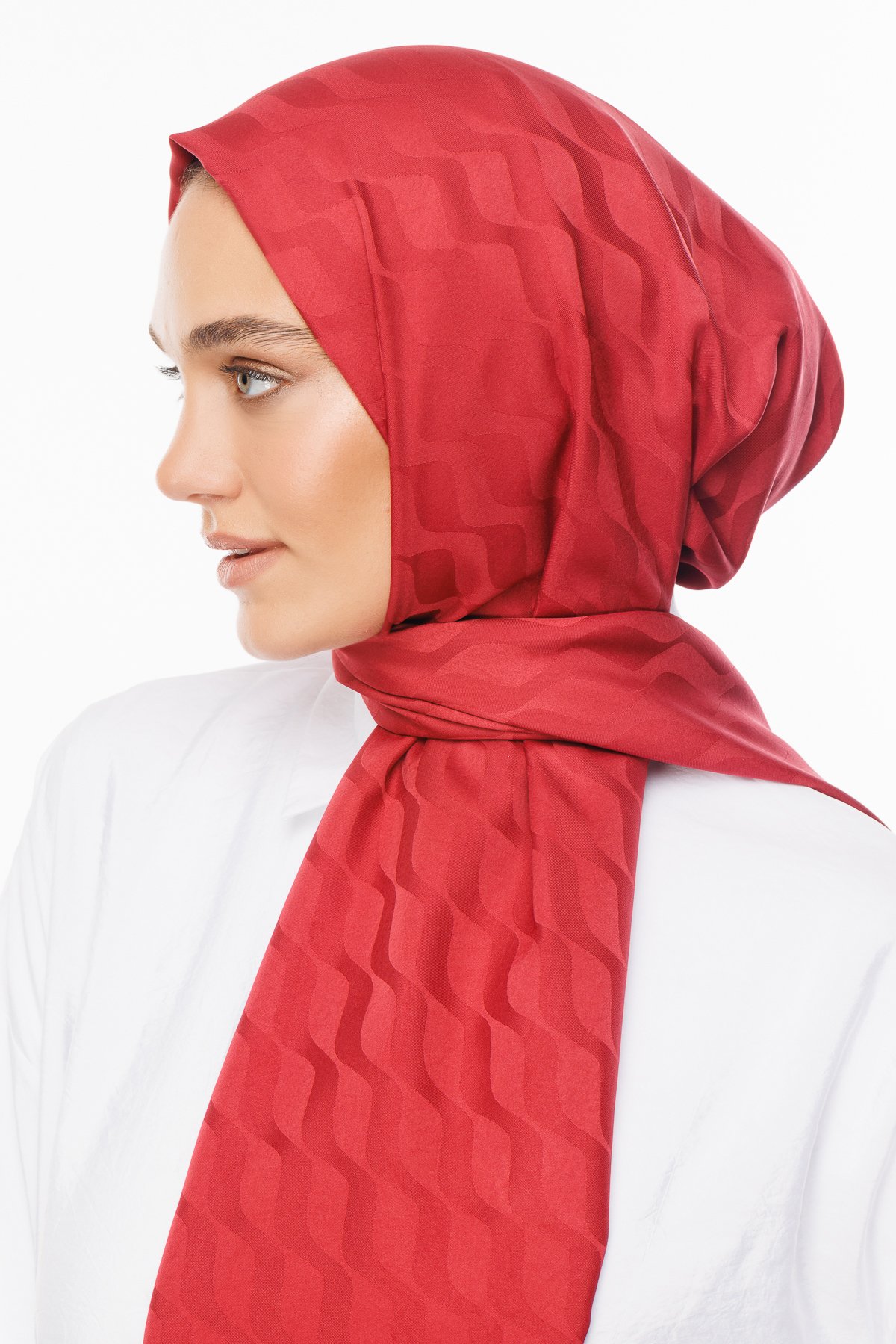 Wave Pattern Silky Jacquard Shawl - Burgundy