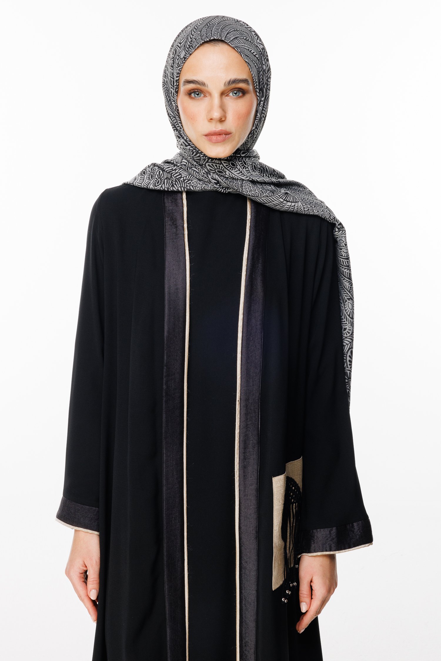 Mayra Pattern Double-Sided Shawl - Black-Black