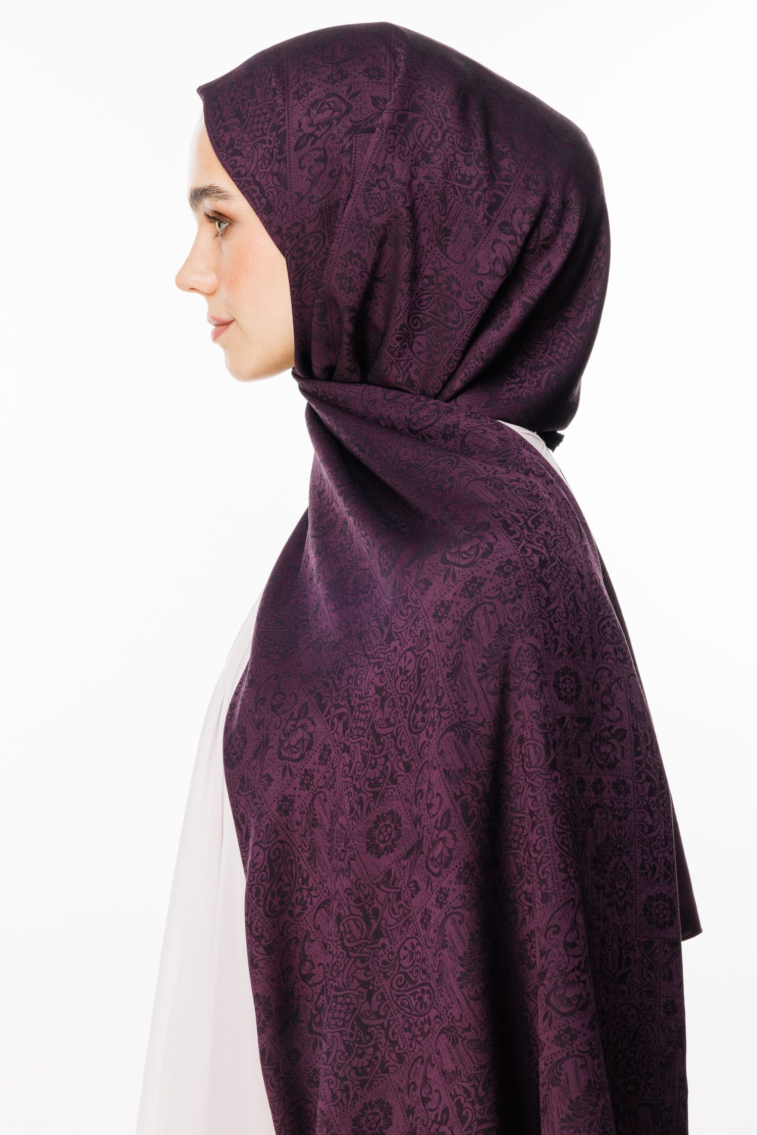Henna Pattern Double-Sided Shawl - Purple-Black