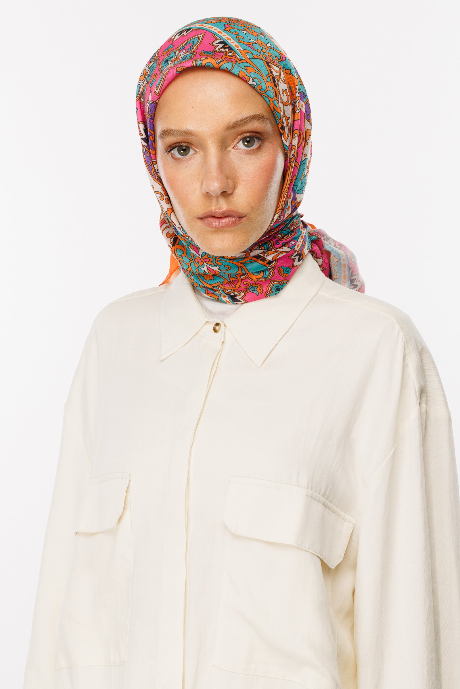 40 Patch Pattern Digital Soft Scarf - Turuncu