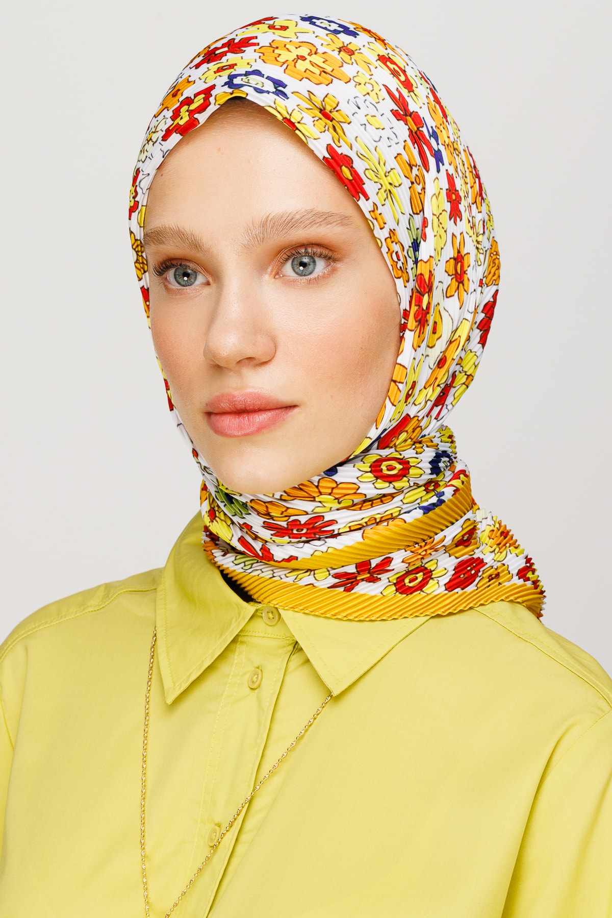 Lotus Desen Pilise Eşarp - Sarı