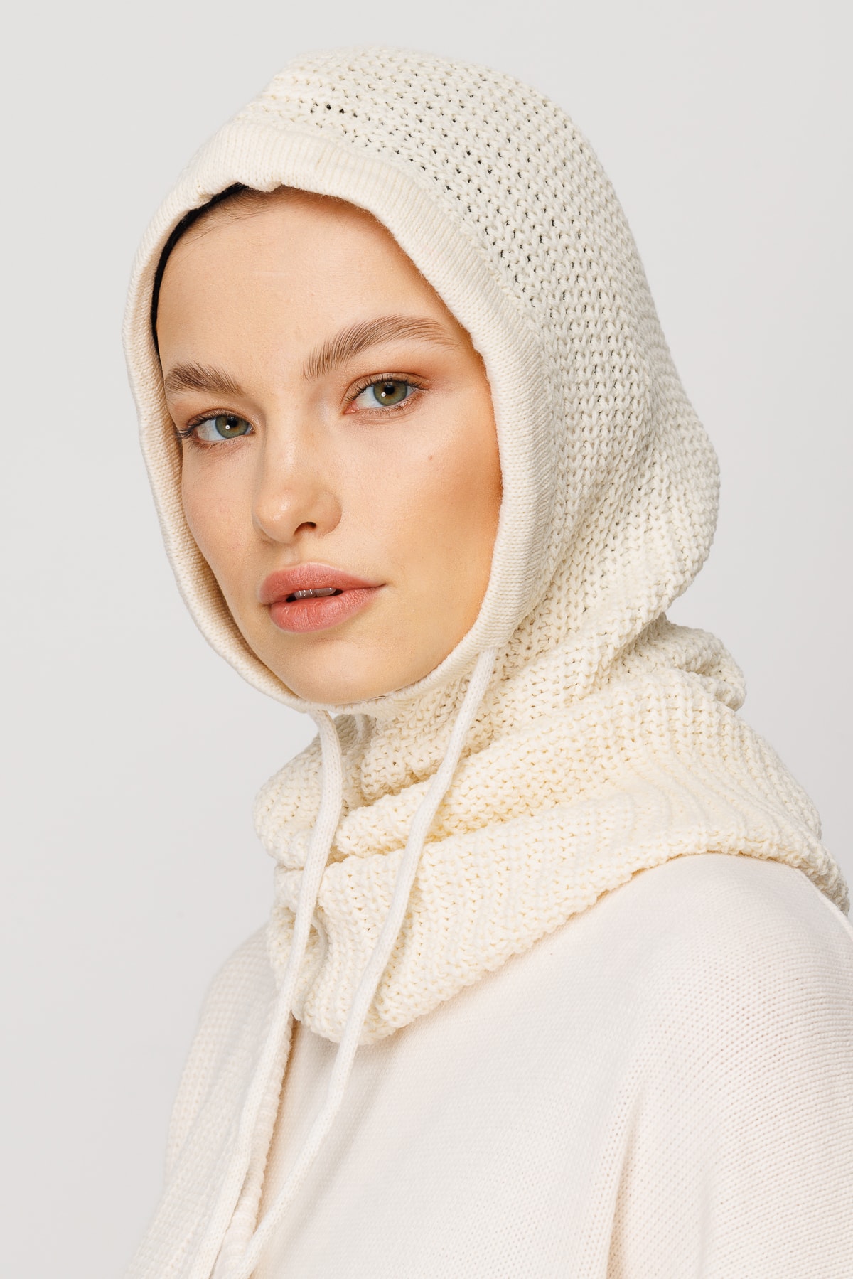 Balaclava Triko Başlık - Krem
