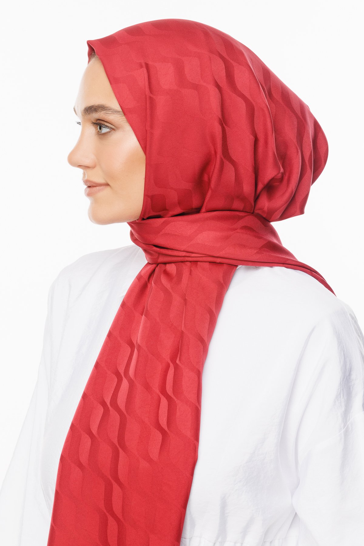 Wave Pattern Silky Jacquard Shawl - Burgundy